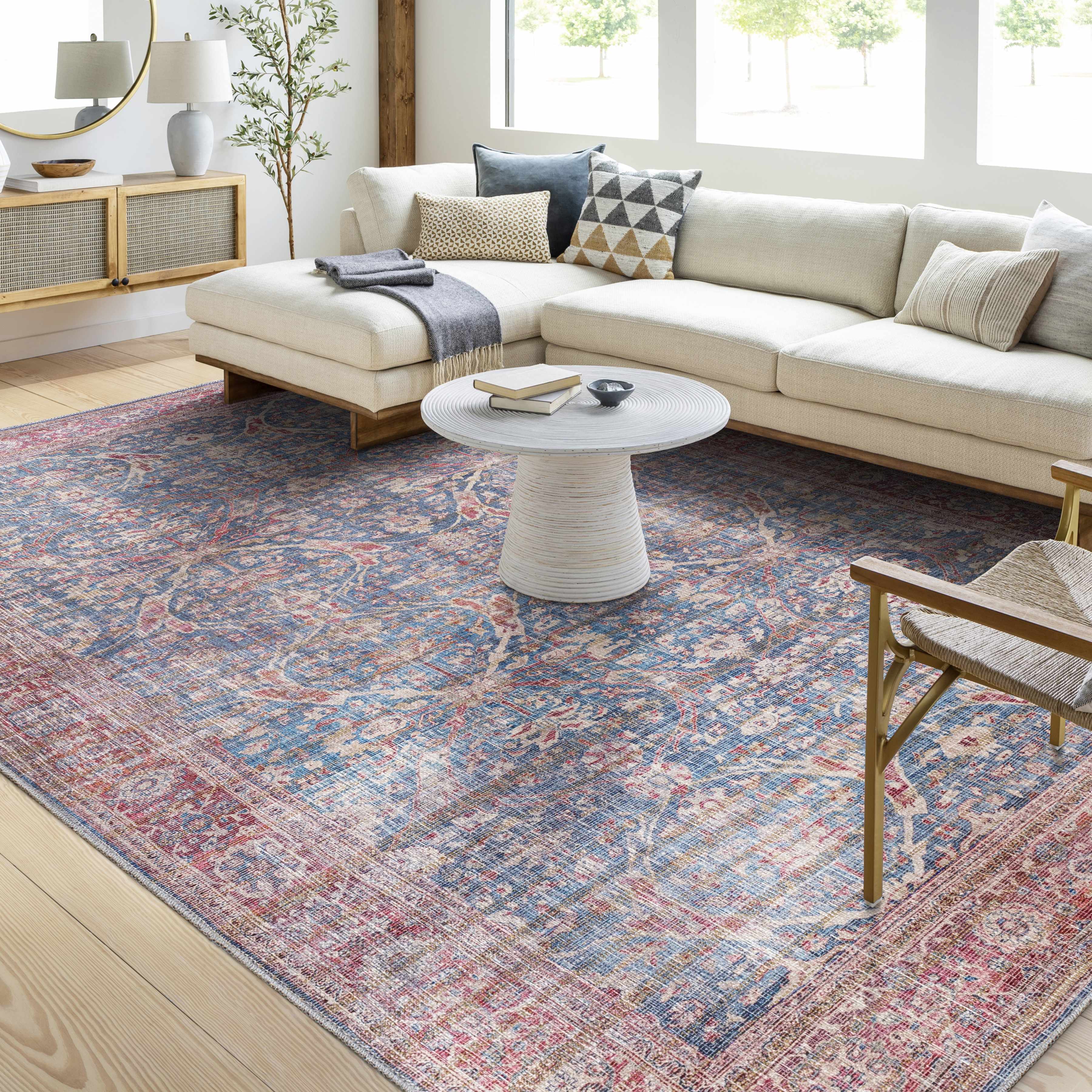 Waschbarer Teppich im Used-Look in Blau und Rot von Clarin &ndash; Ausverkauf