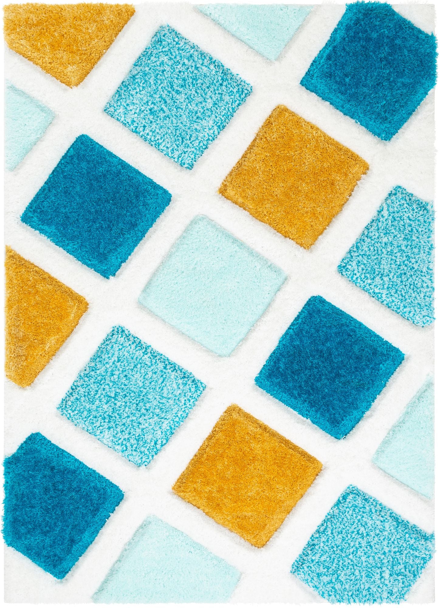 Posh Blue Moderner geometrischer 3D-strukturierter Shag-Teppich