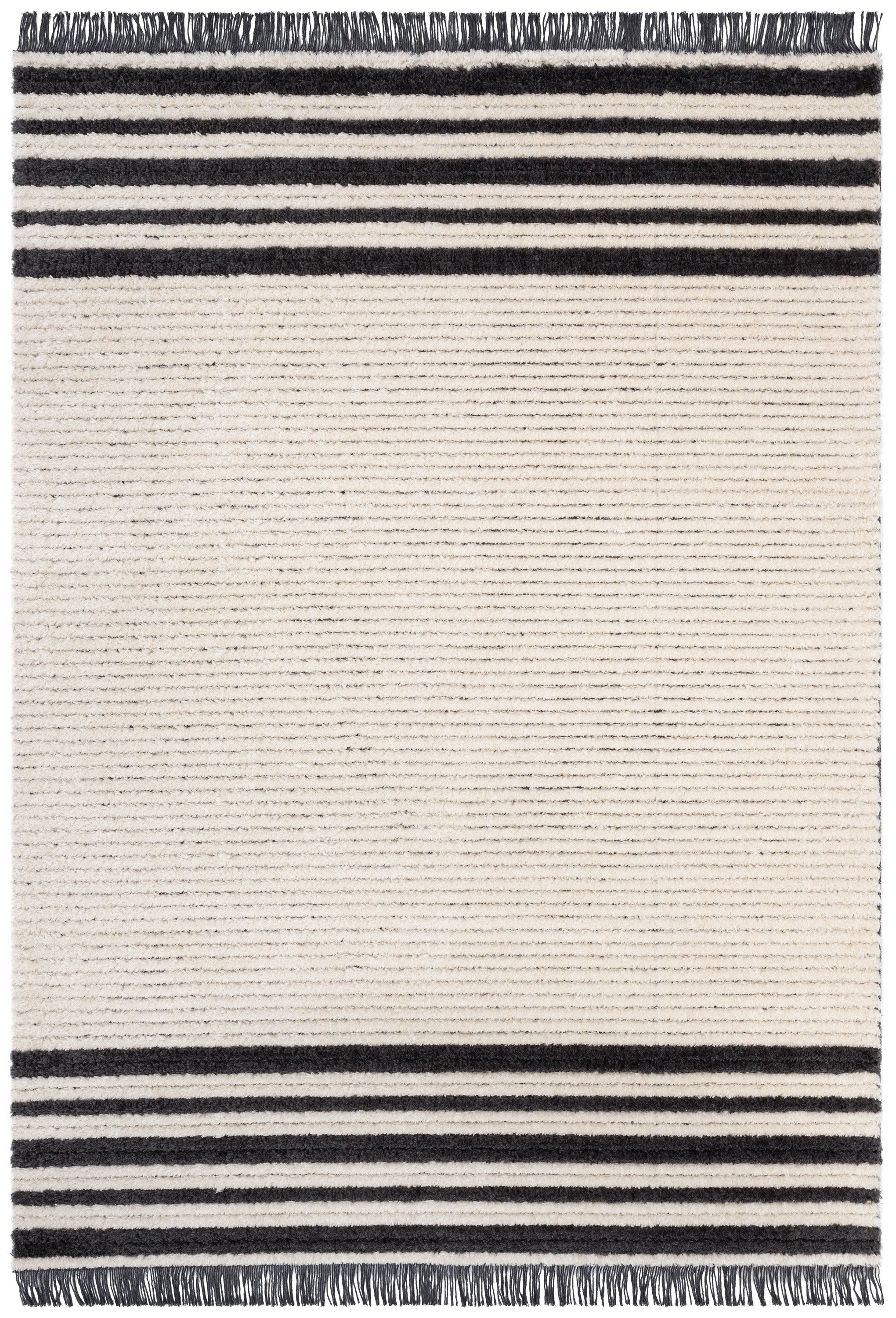 Adriel Tribal-Teppich mit festem Randmuster und elfenbeinfarbenem High-Low-Strukturflor