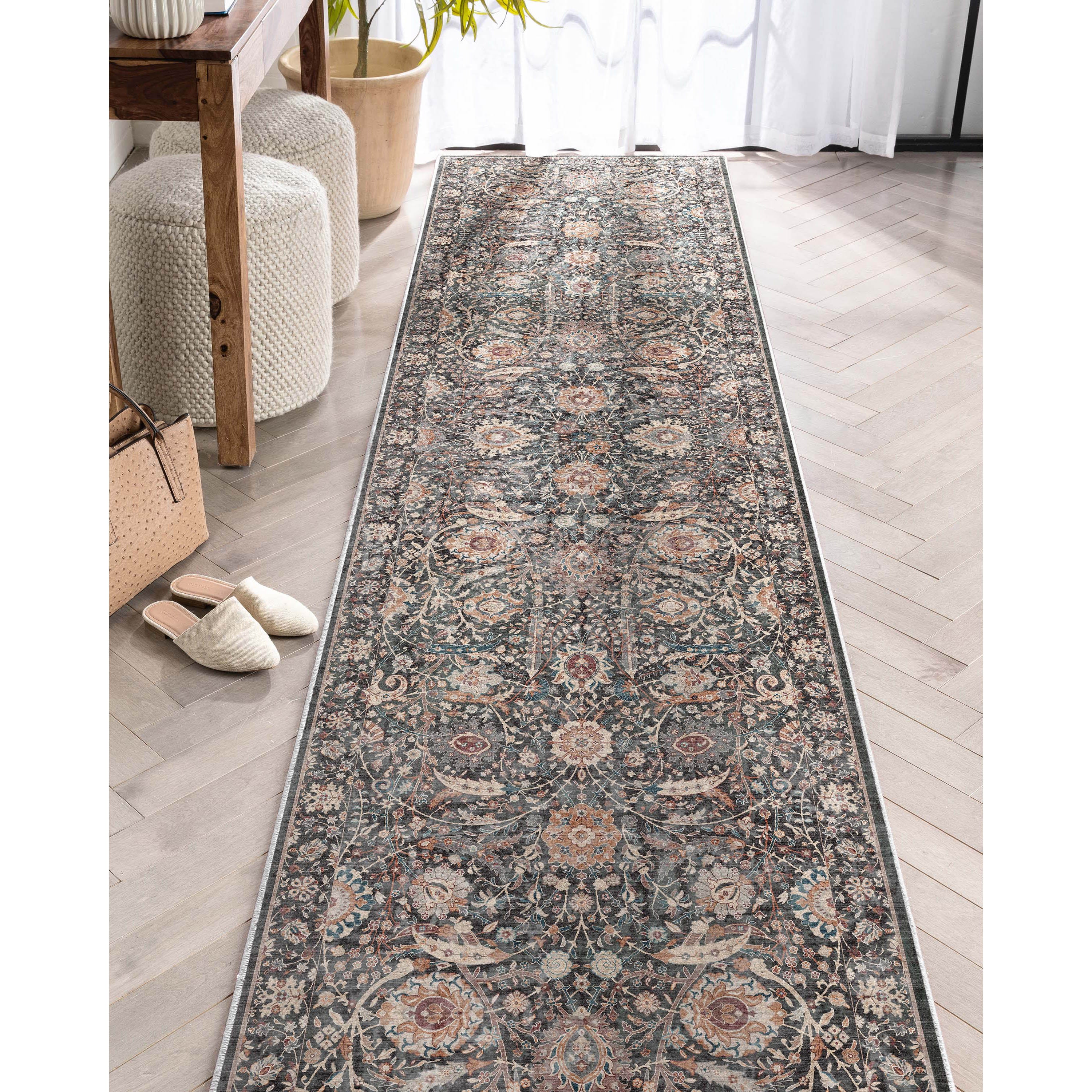 Liana Vintage Orientalischer Flachgewebe-Teppich in Anthrazit