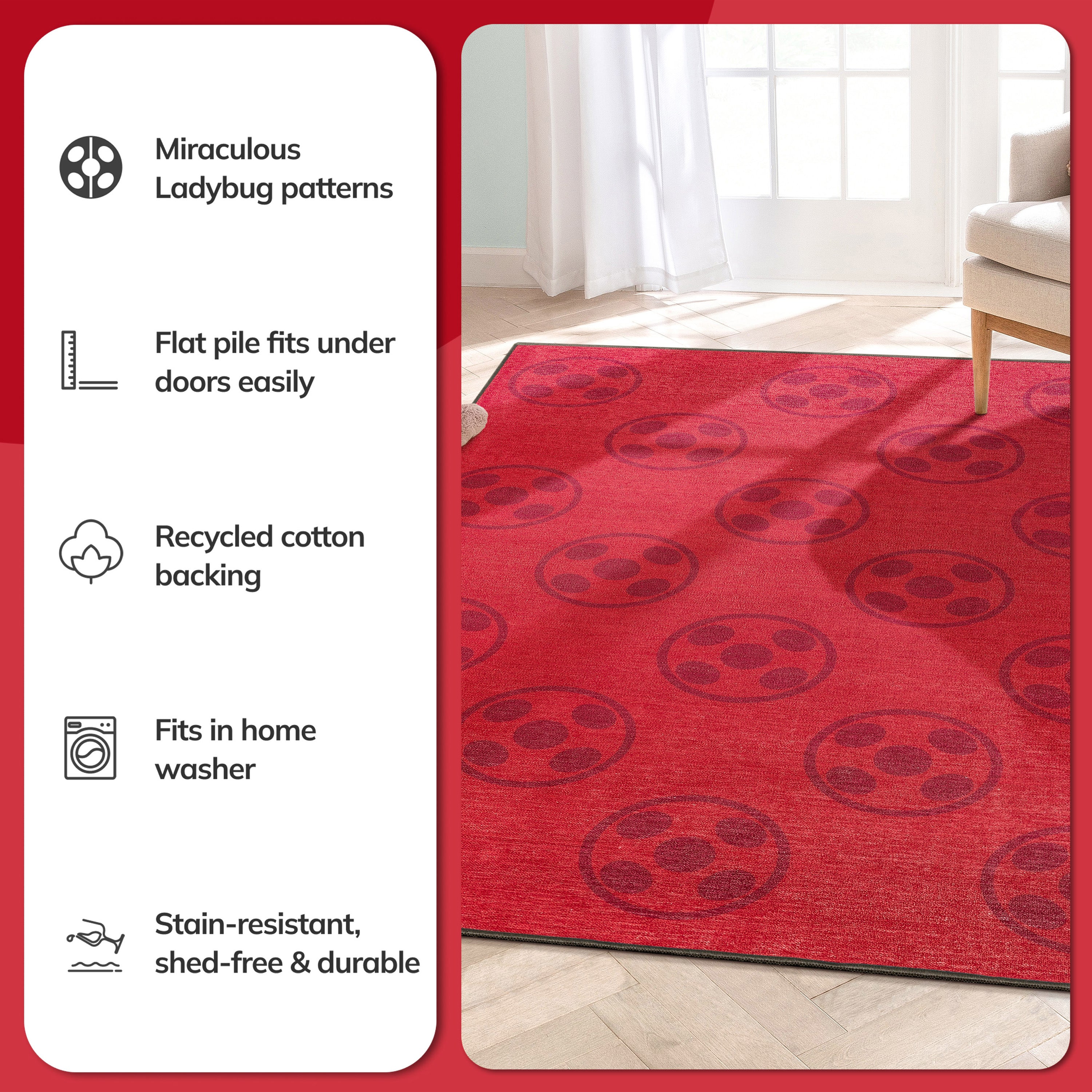 Miraculous Ladybug gro&szlig;er Marienk&auml;fer-Teppich in Rot