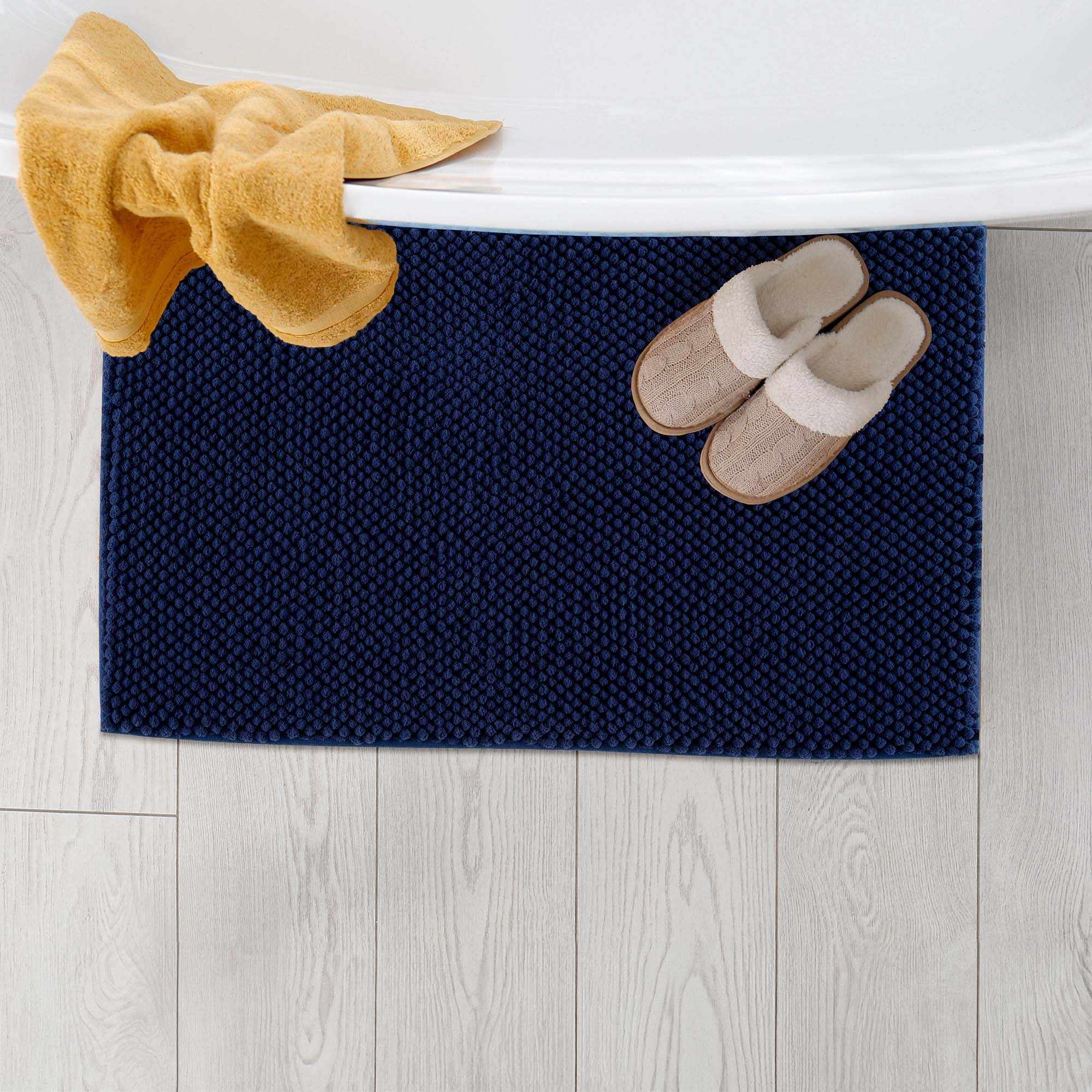 Marineblauer Badezimmerteppich, waschbar