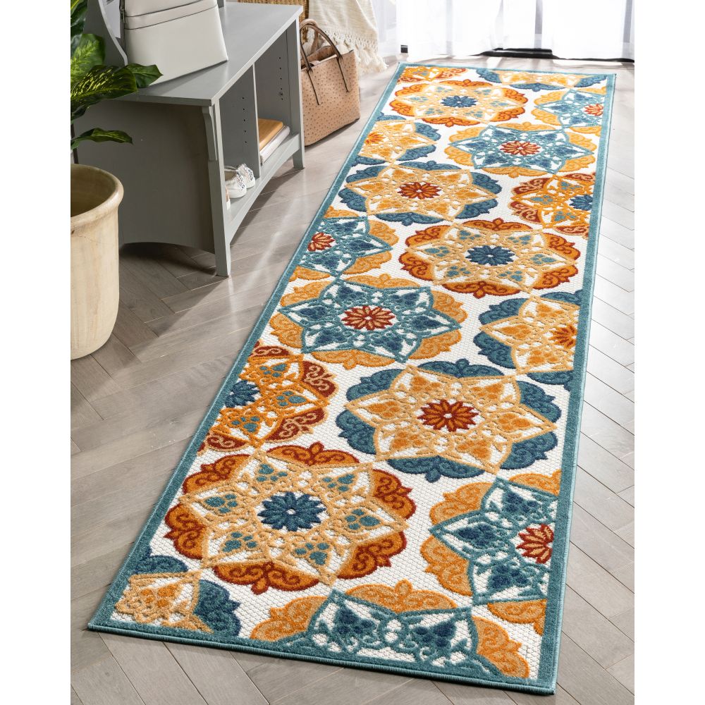 Cabo Floral Bold Multi-Color Hoch-Tief-Teppich f&uuml;r den Innen- und Au&szlig;enbereich