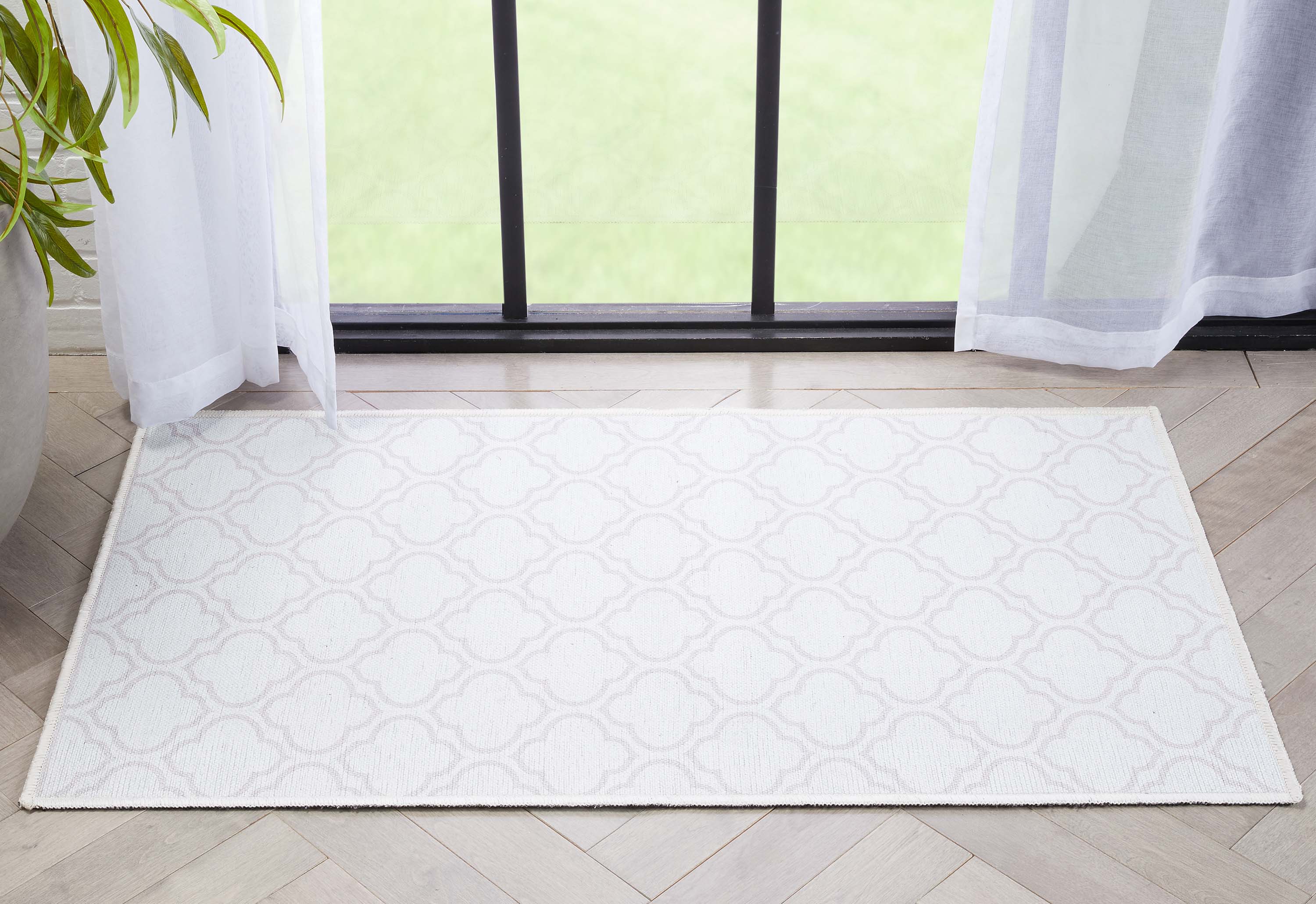 Lattice Marokkanischer Spalier-Teppich aus Elfenbein mit Flachgewebe
