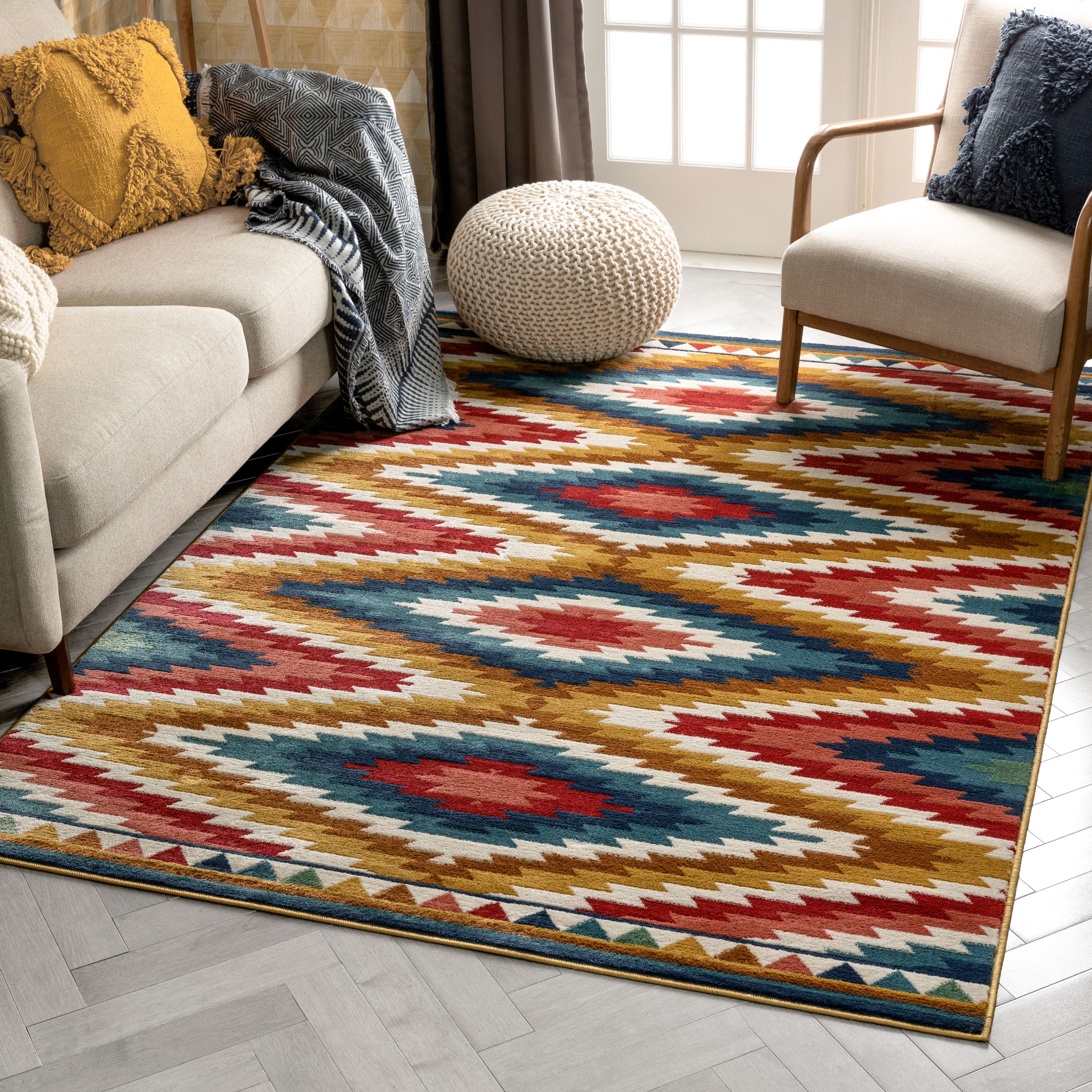 Mia Southwestern Tribal Azteken-Bohemian-Teppich in Blau