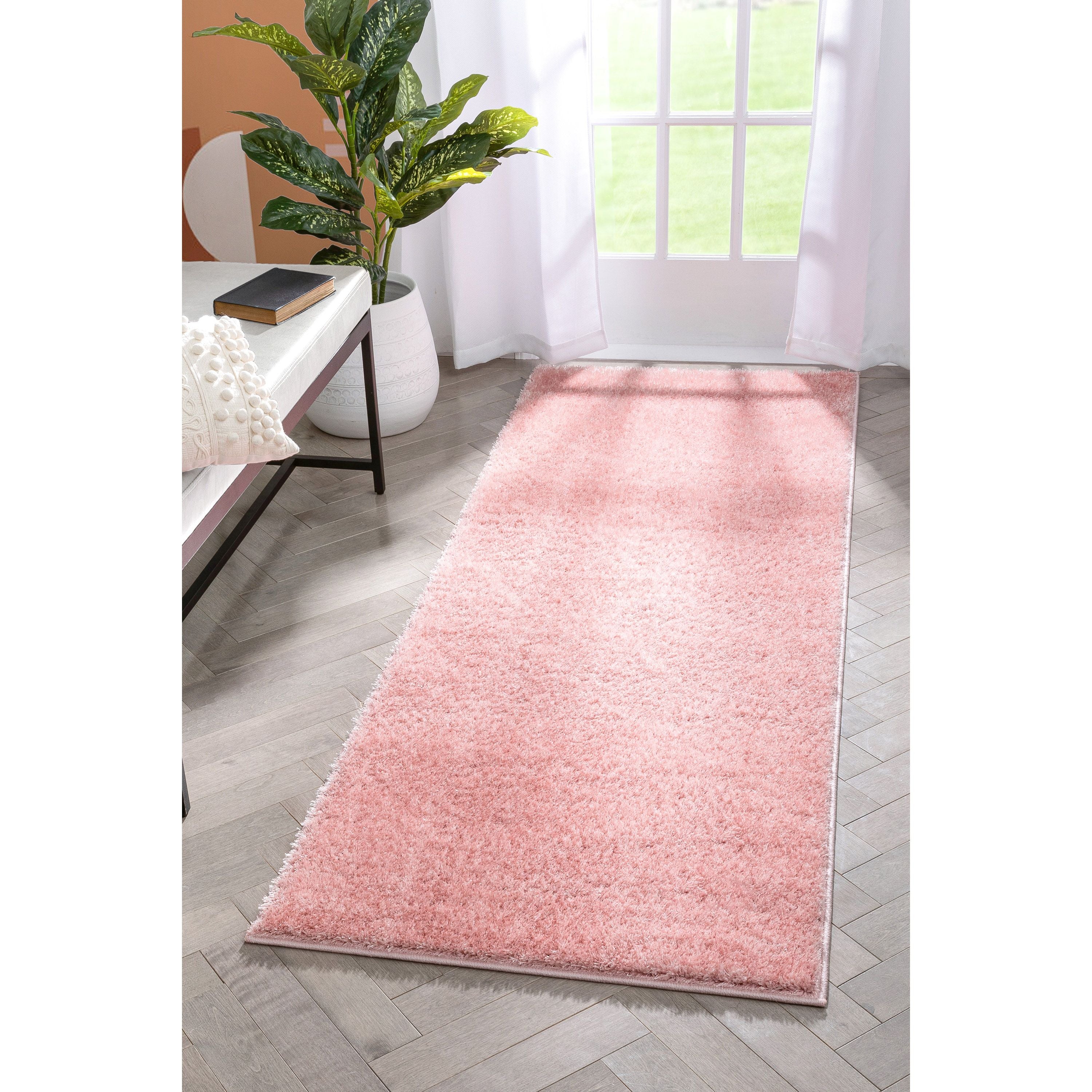 Chroma Glam Solider, ultraweicher Shag-Teppich in Hellrosa mit mehreren Texturen und schimmerndem Flor