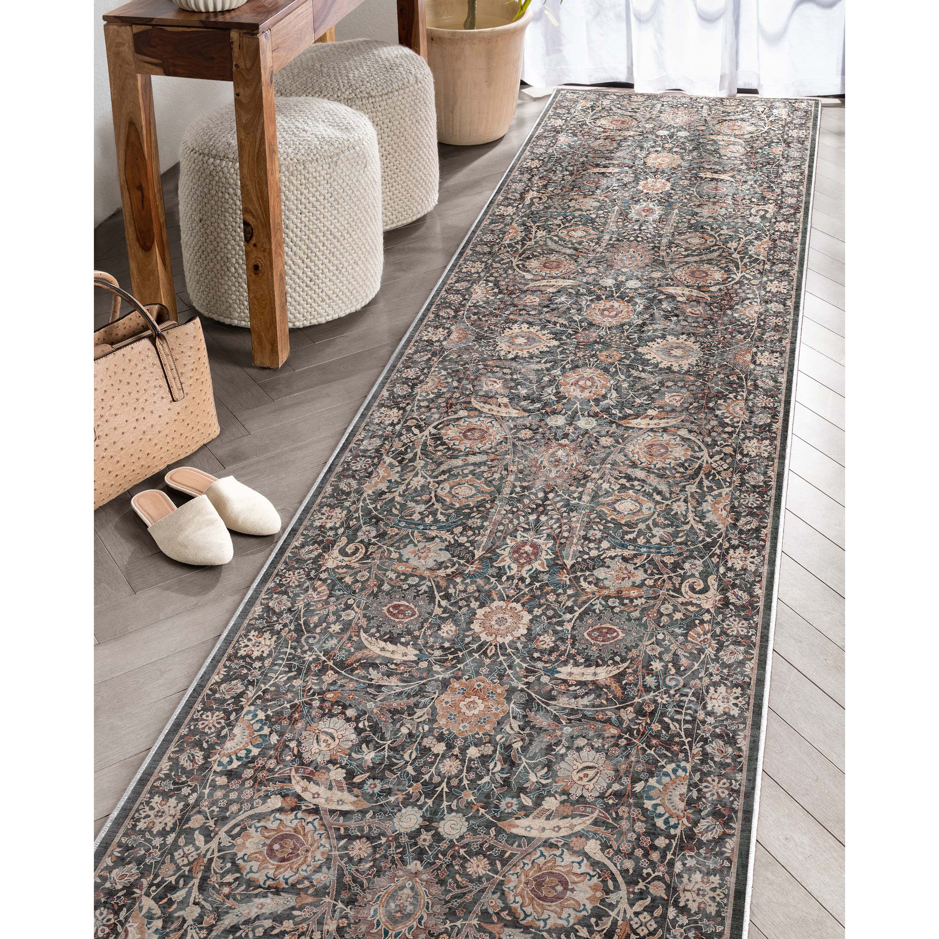 Liana Vintage Orientalischer Flachgewebe-Teppich in Anthrazit