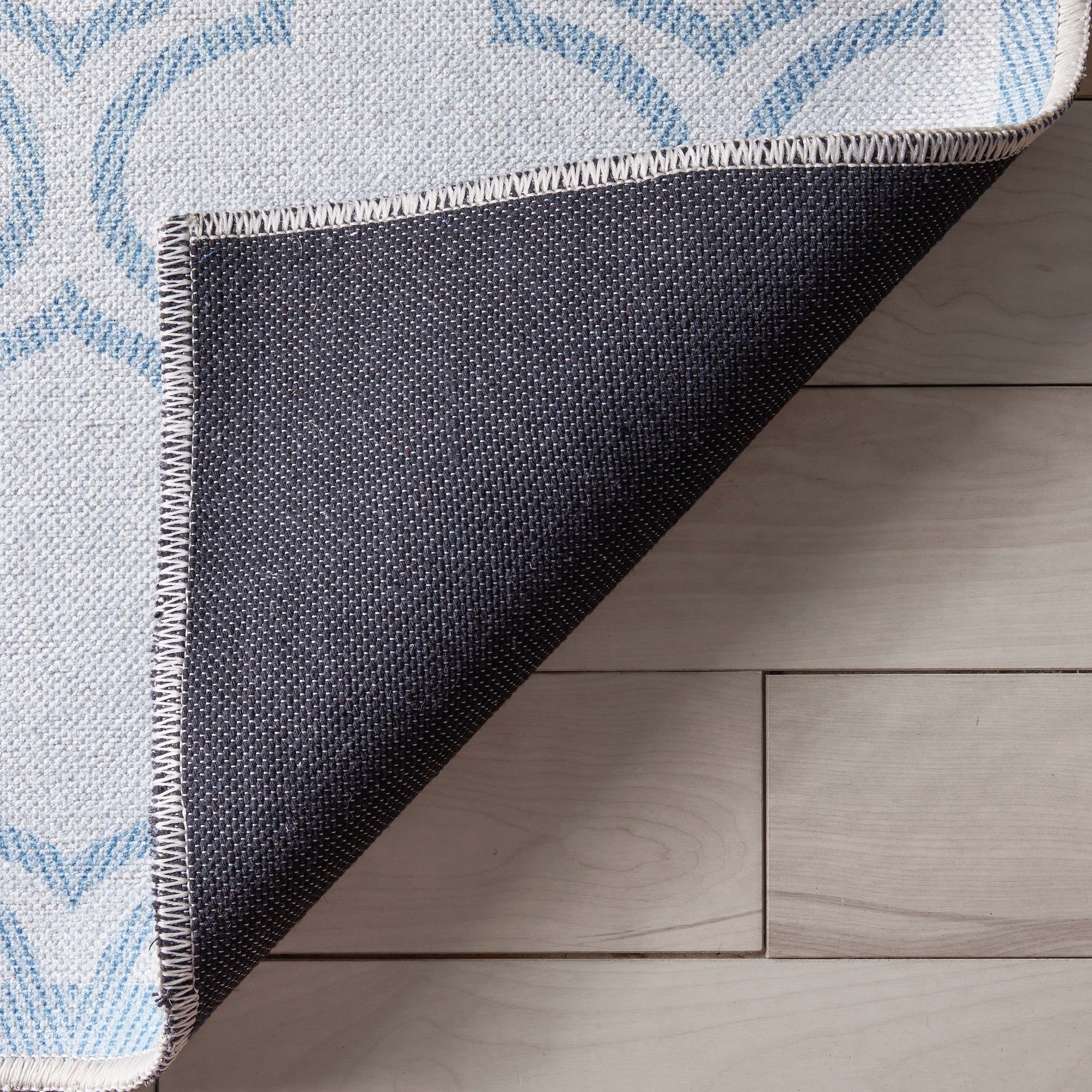 Lattice Marokkanischer Spalier-Teppich aus Elfenbein und Hellblau mit Flachgewebe