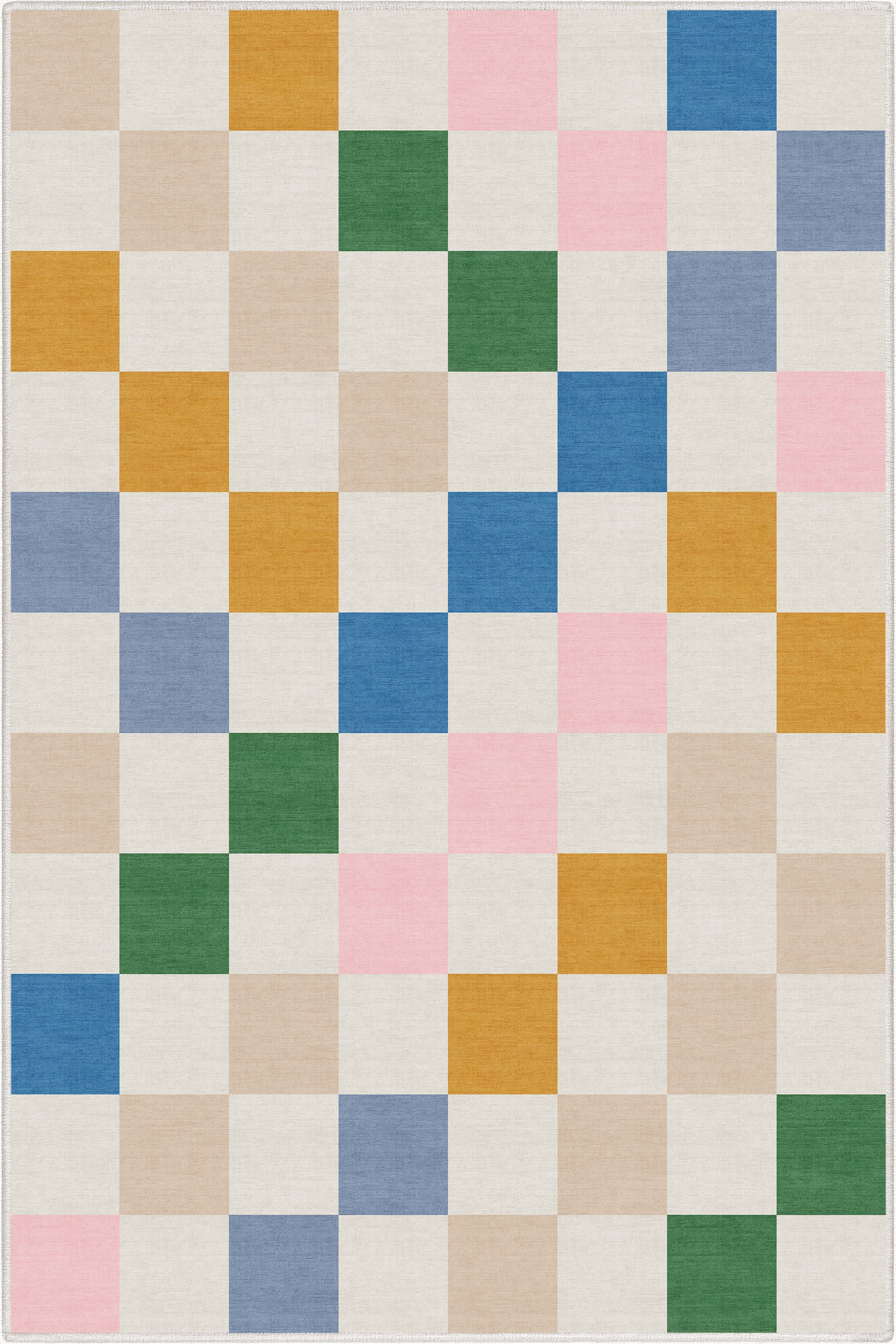 Moderner, mehrfarbig karierter, flach gewebter Kinderteppich &bdquo;Squares&ldquo;.