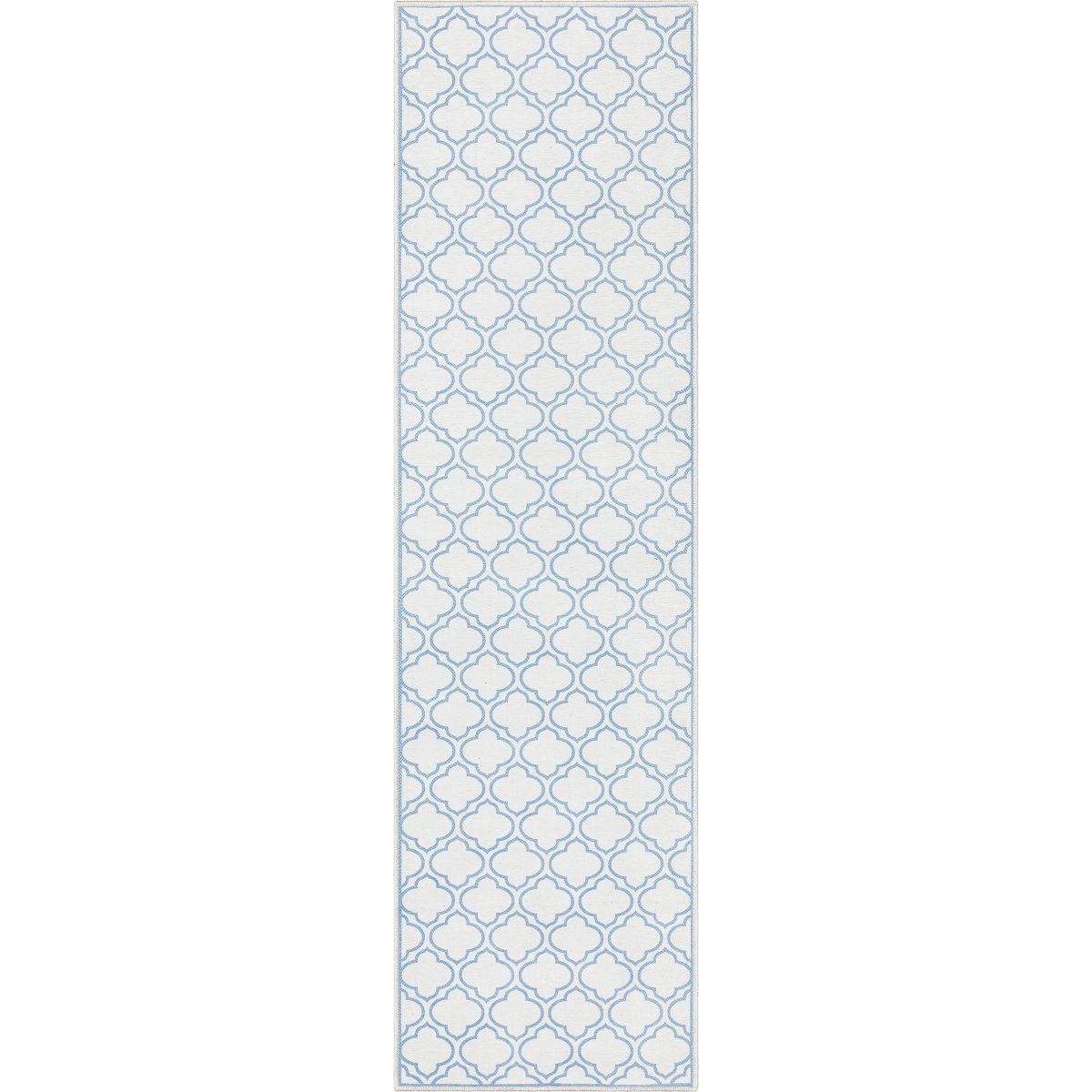 Lattice Marokkanischer Spalier-Teppich aus Elfenbein und Hellblau mit Flachgewebe