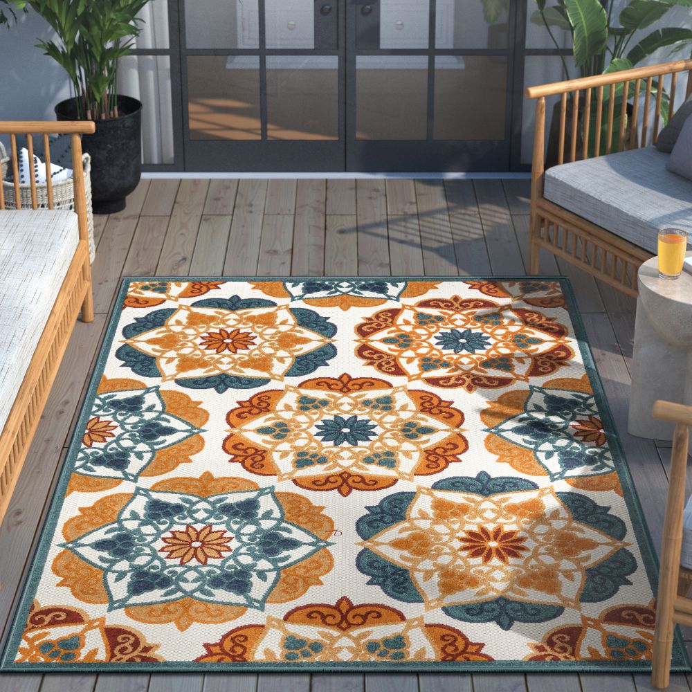 Cabo Floral Bold Multi-Color Hoch-Tief-Teppich f&uuml;r den Innen- und Au&szlig;enbereich