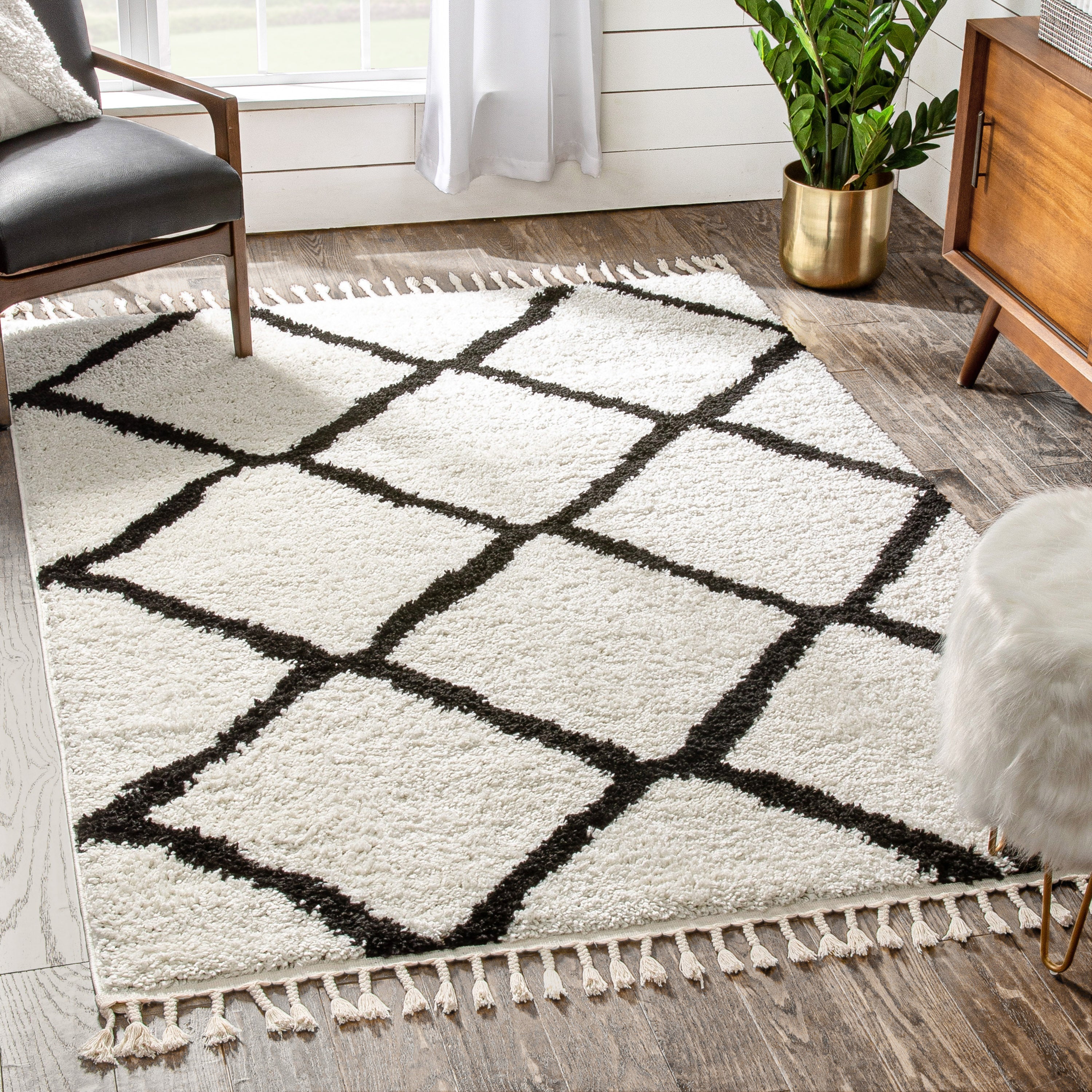 Celosia Marokkanischer Trellis Shag-Teppich in Schwarz