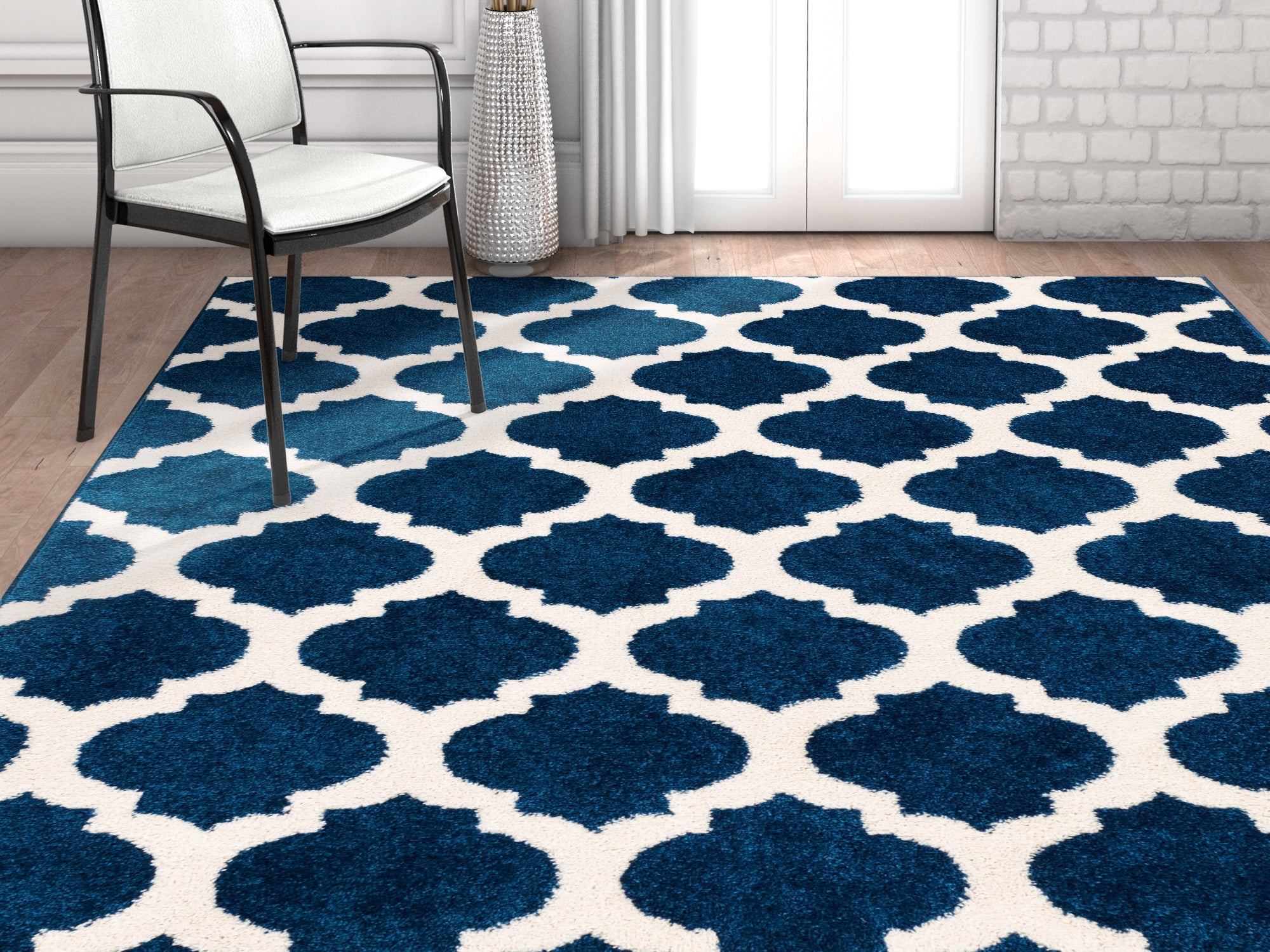Moderner Gitterteppich &bdquo;Zoe Blue&ldquo;.