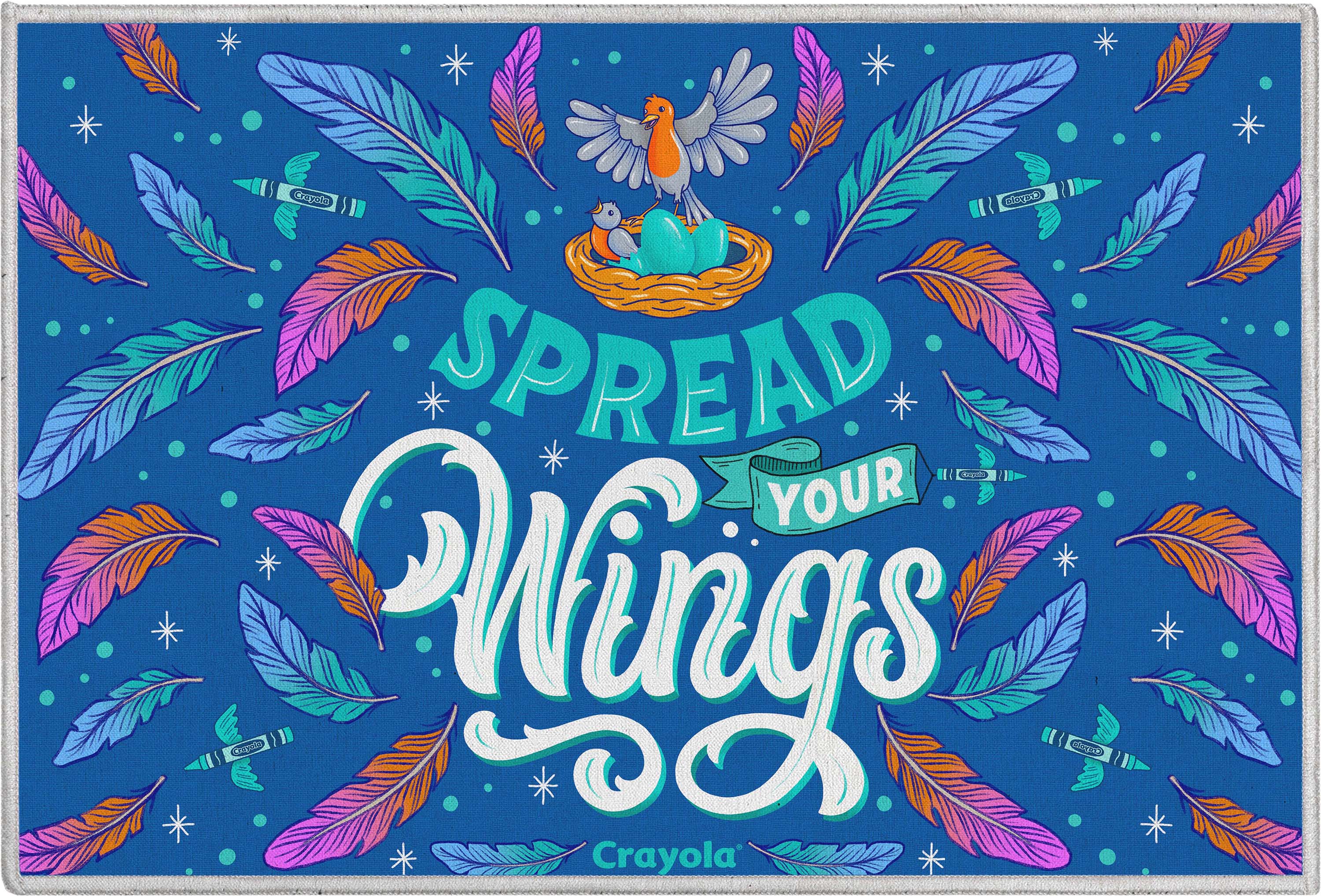 Blauer Teppich &bdquo;Spread Your Wings&ldquo;.