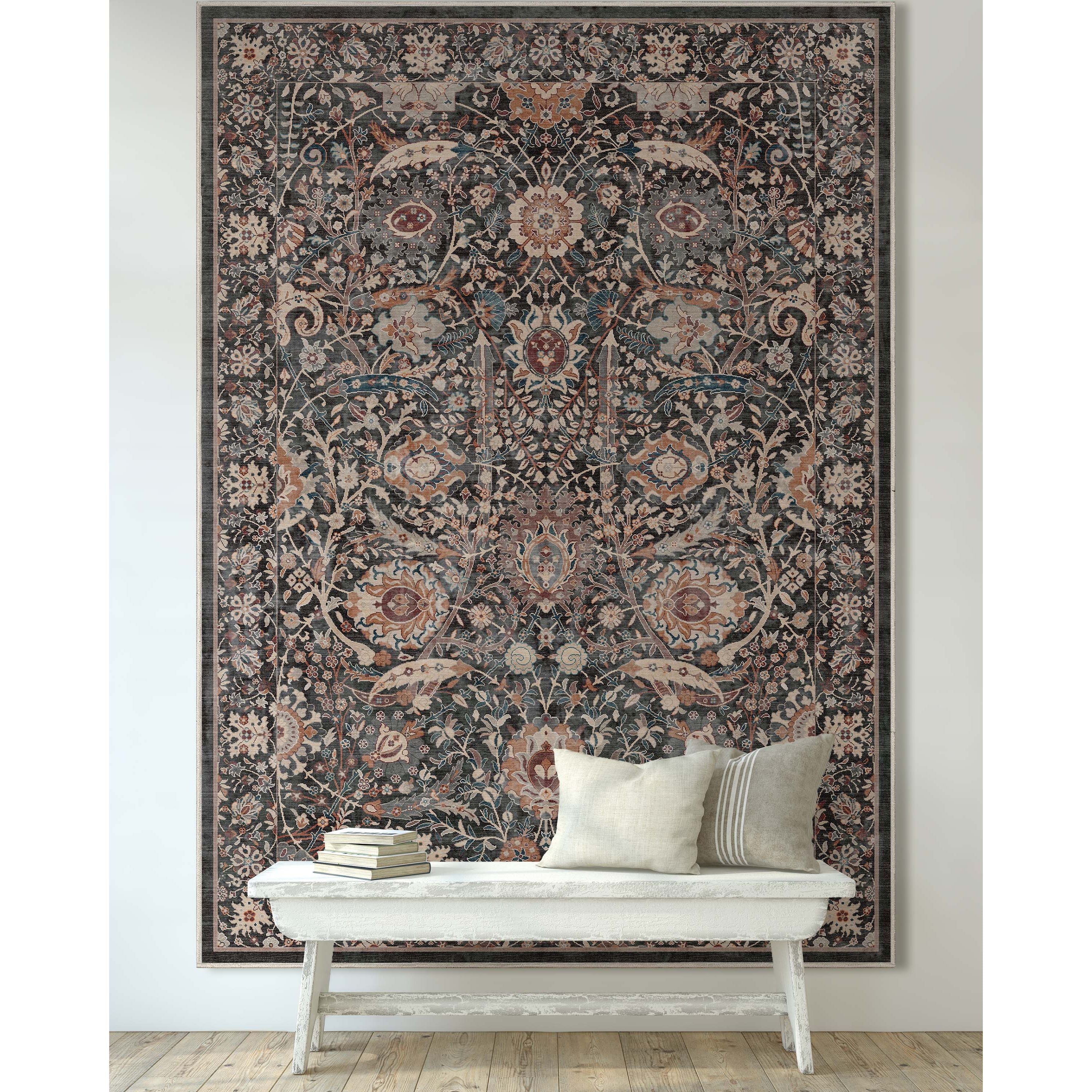 Liana Vintage Orientalischer Flachgewebe-Teppich in Anthrazit