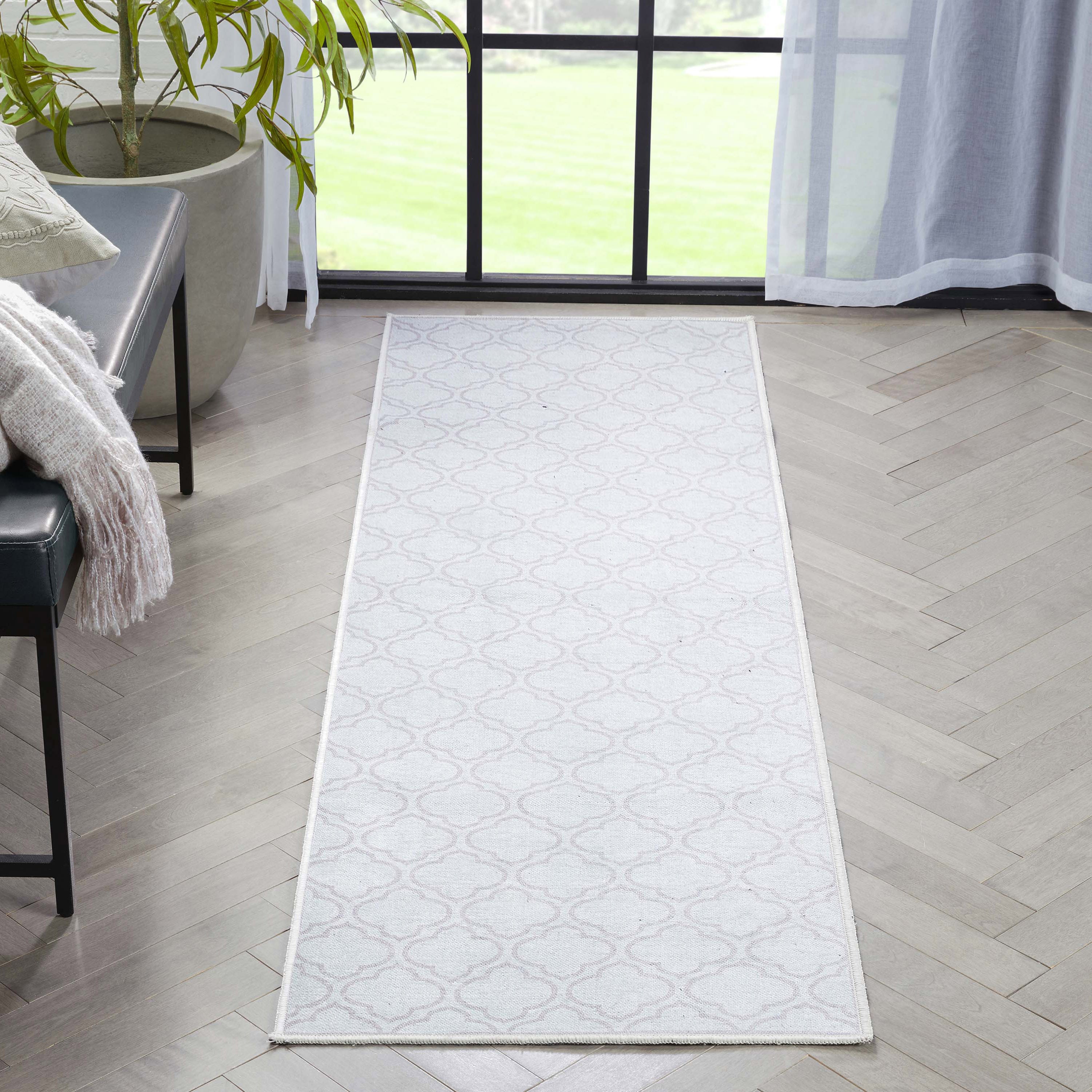 Lattice Marokkanischer Spalier-Teppich aus Elfenbein mit Flachgewebe
