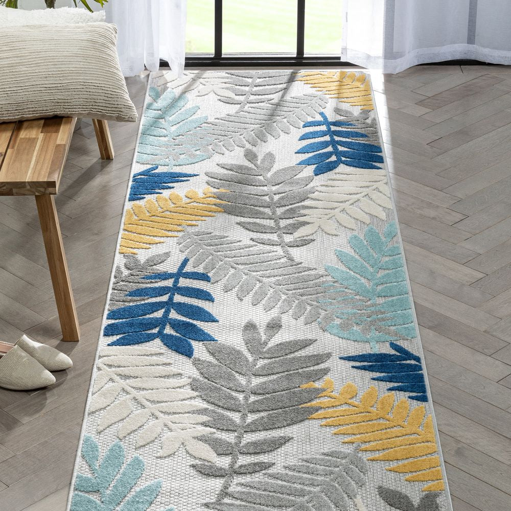 Mariah Grey Tropical Indoor Outdoor Teppich