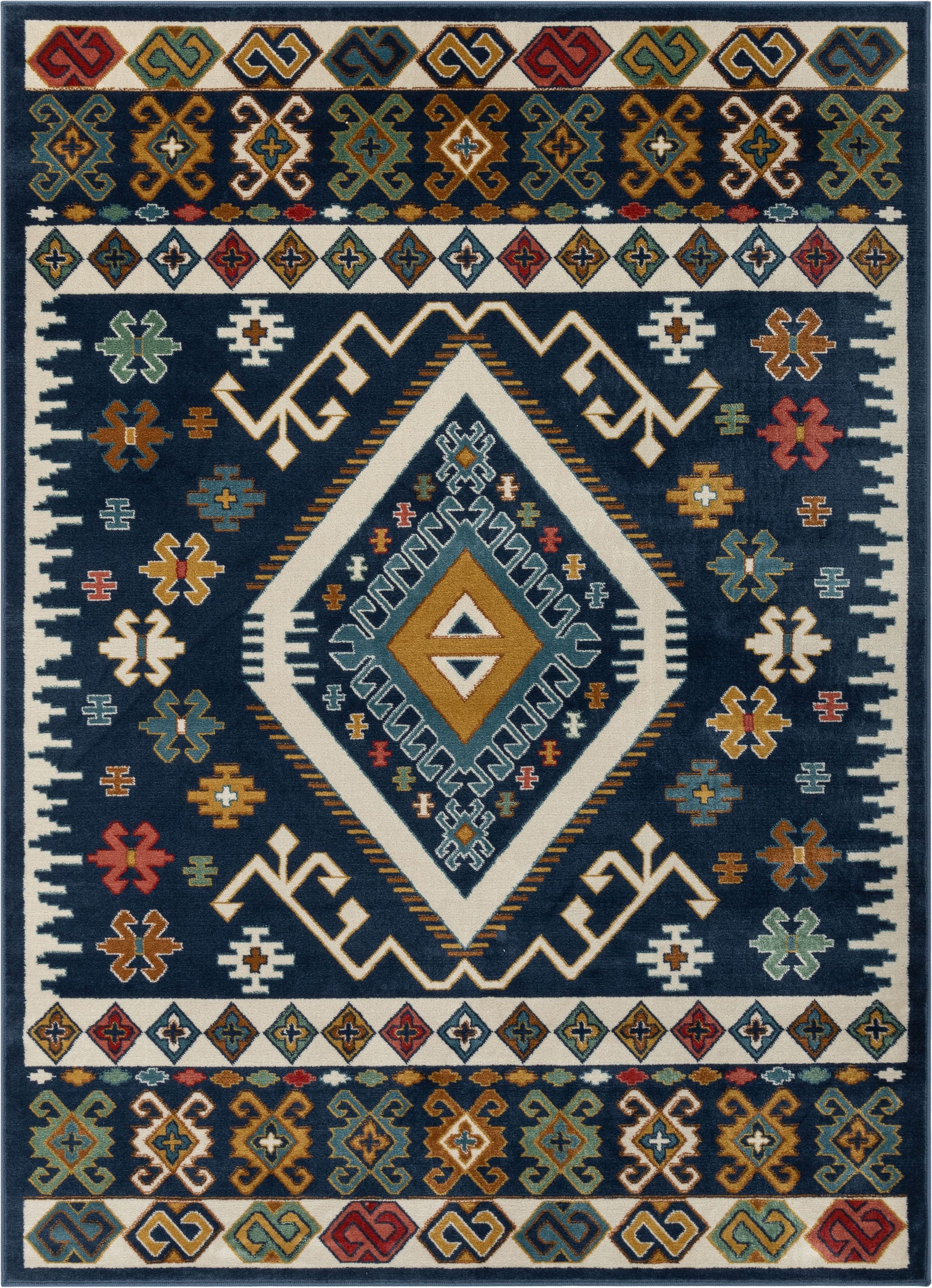 Ravia Southwestern Tribal Azteken-Teppich in b&ouml;hmischem Blau