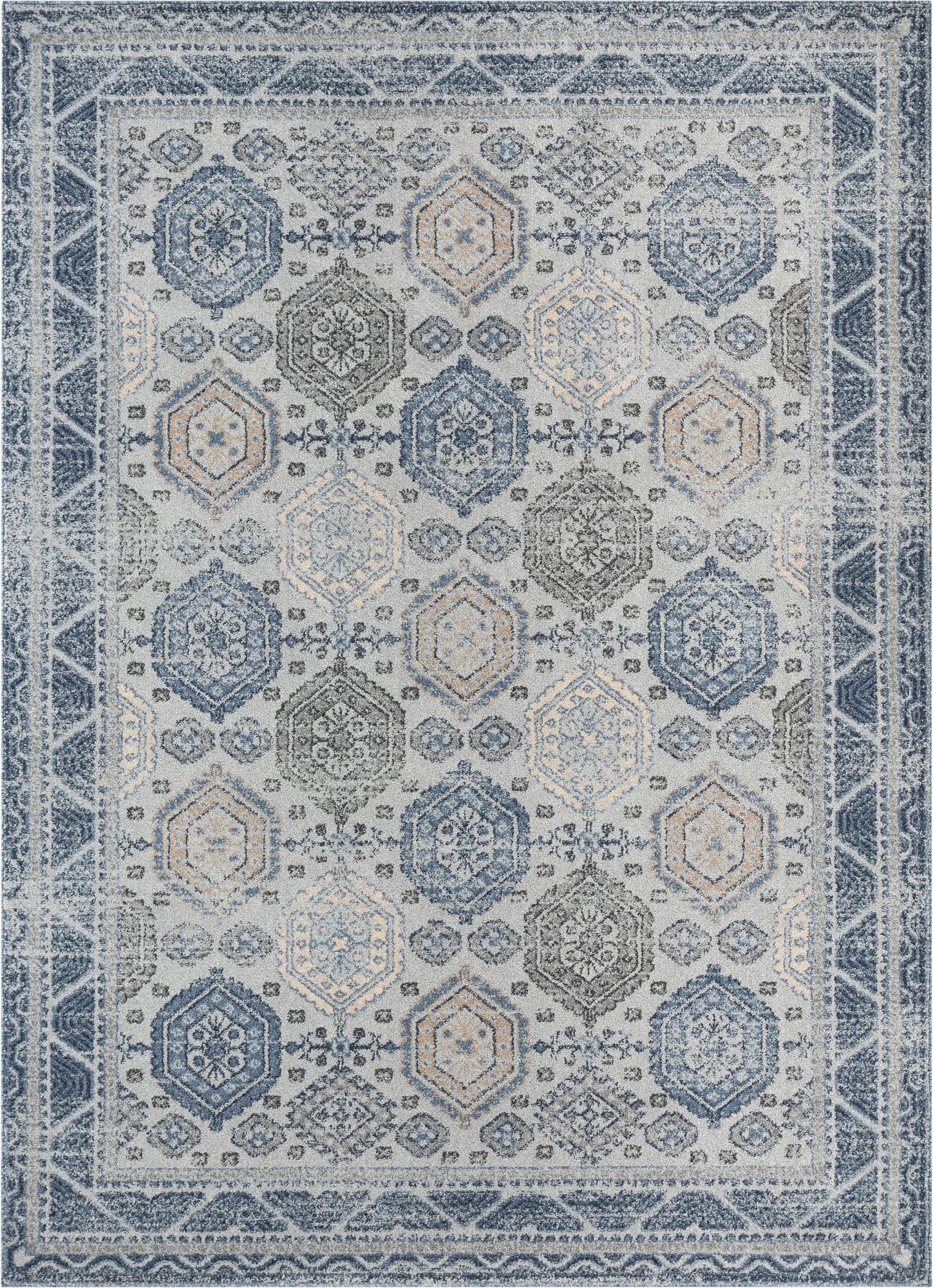 Abigail Blue Vintage Distressed Geometrischer Teppich