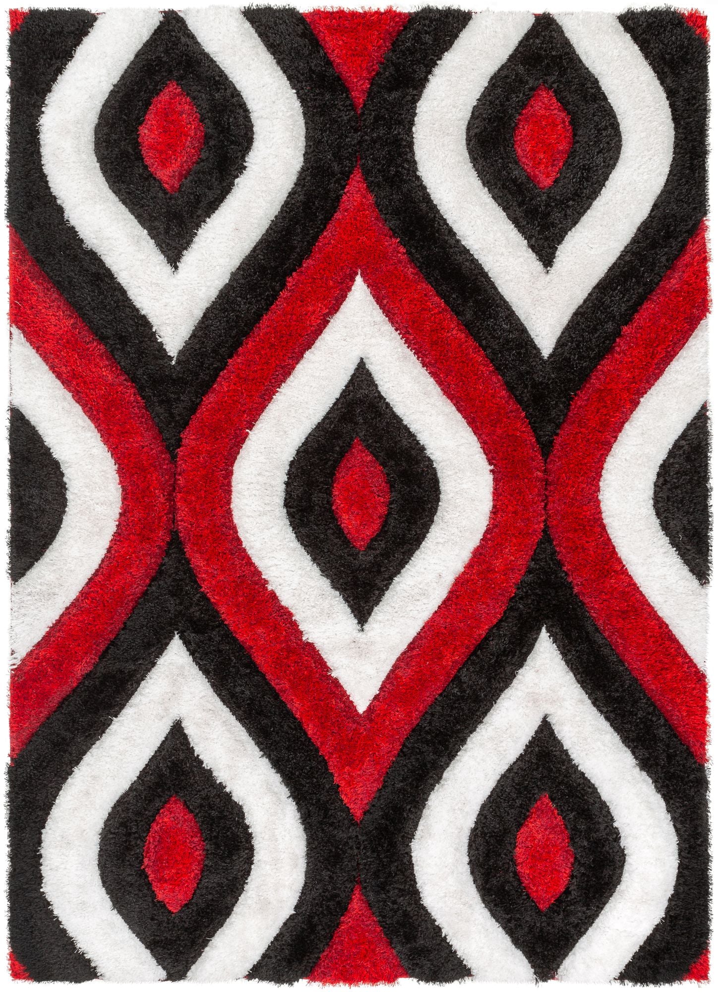Malibu Roter moderner 3D-strukturierter Shag-Teppich