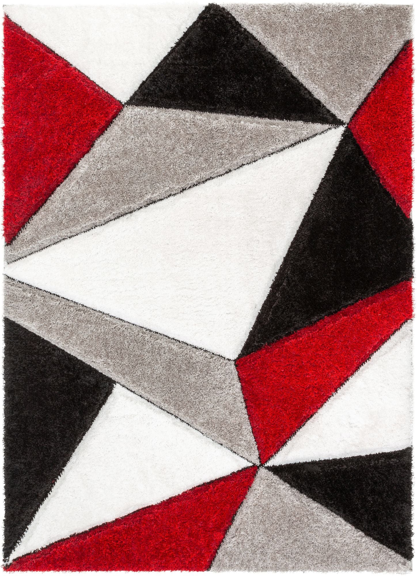 Moderner, geometrischer, 3D-strukturierter Shag-Teppich in Venedig-Rot