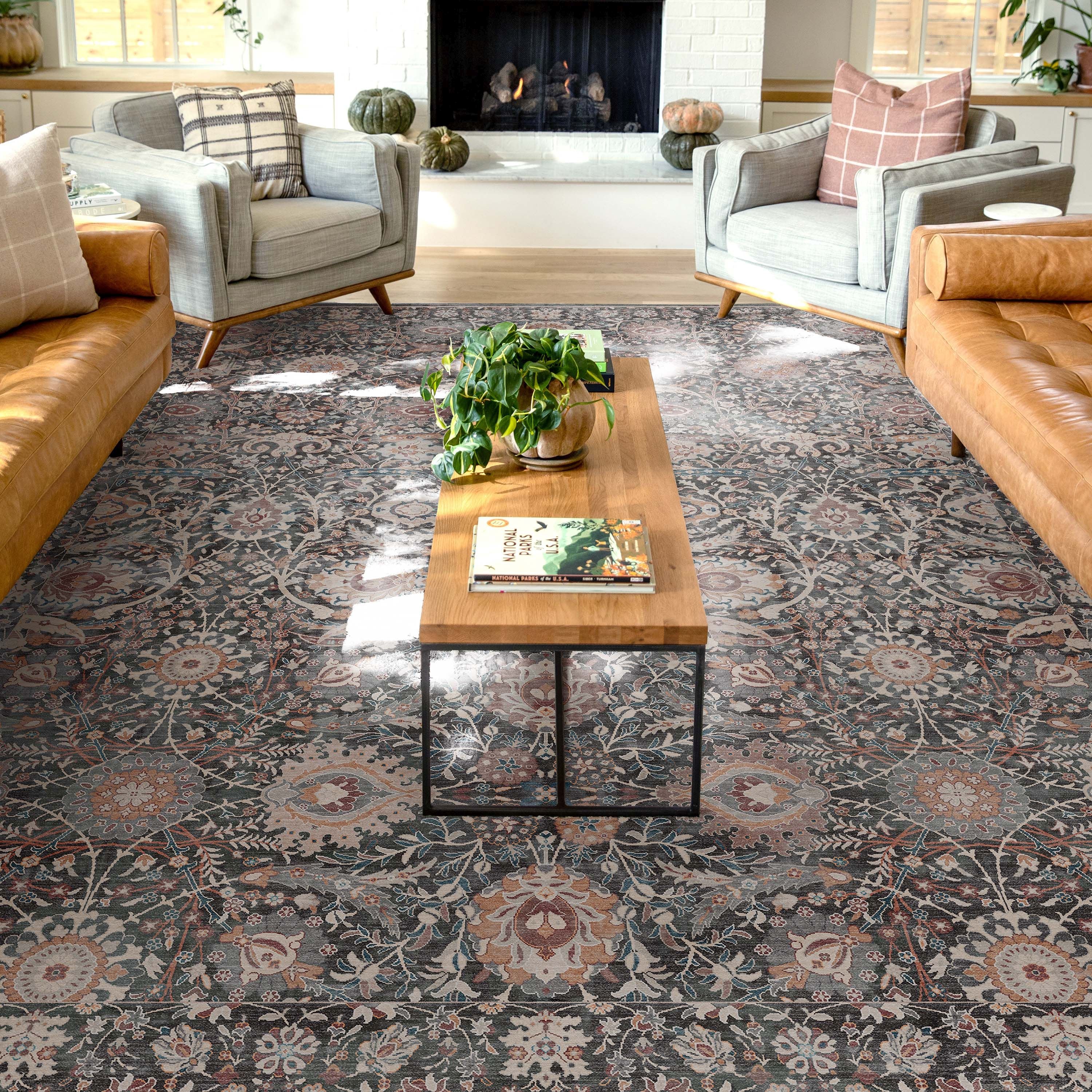 Liana Vintage Orientalischer Flachgewebe-Teppich in Anthrazit
