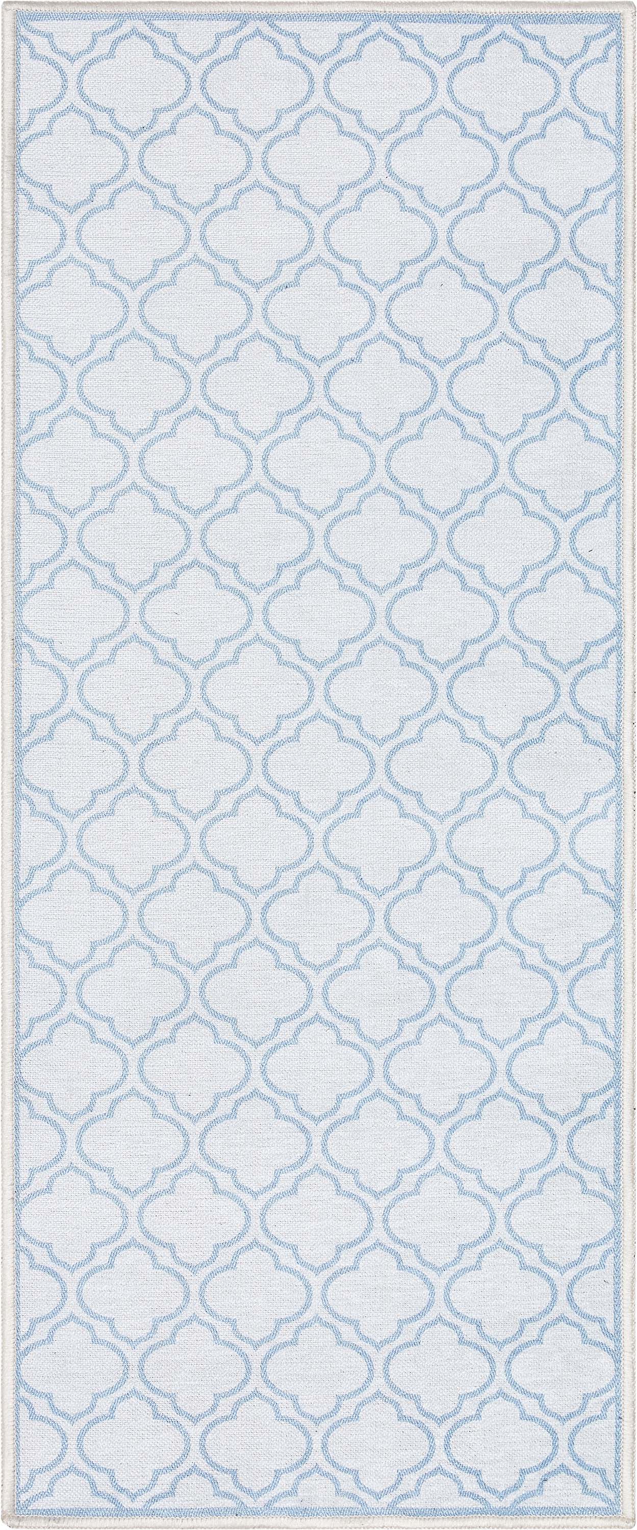 Lattice Marokkanischer Spalier-Teppich aus Elfenbein und Hellblau mit Flachgewebe