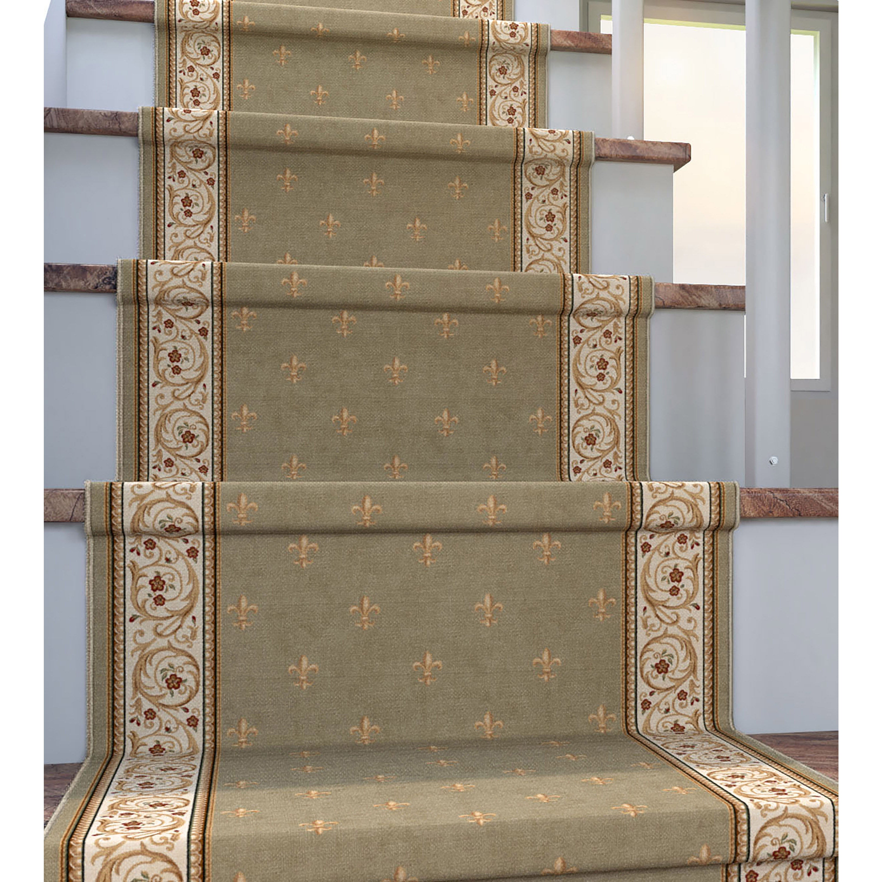 L&auml;ufer in individueller Gr&ouml;&szlig;e, Fleur De Lis, traditionell, hellgr&uuml;n, w&auml;hlen Sie Ihre Breite x w&auml;hlen Sie Ihre L&auml;nge. Flurl&auml;ufer-Teppich