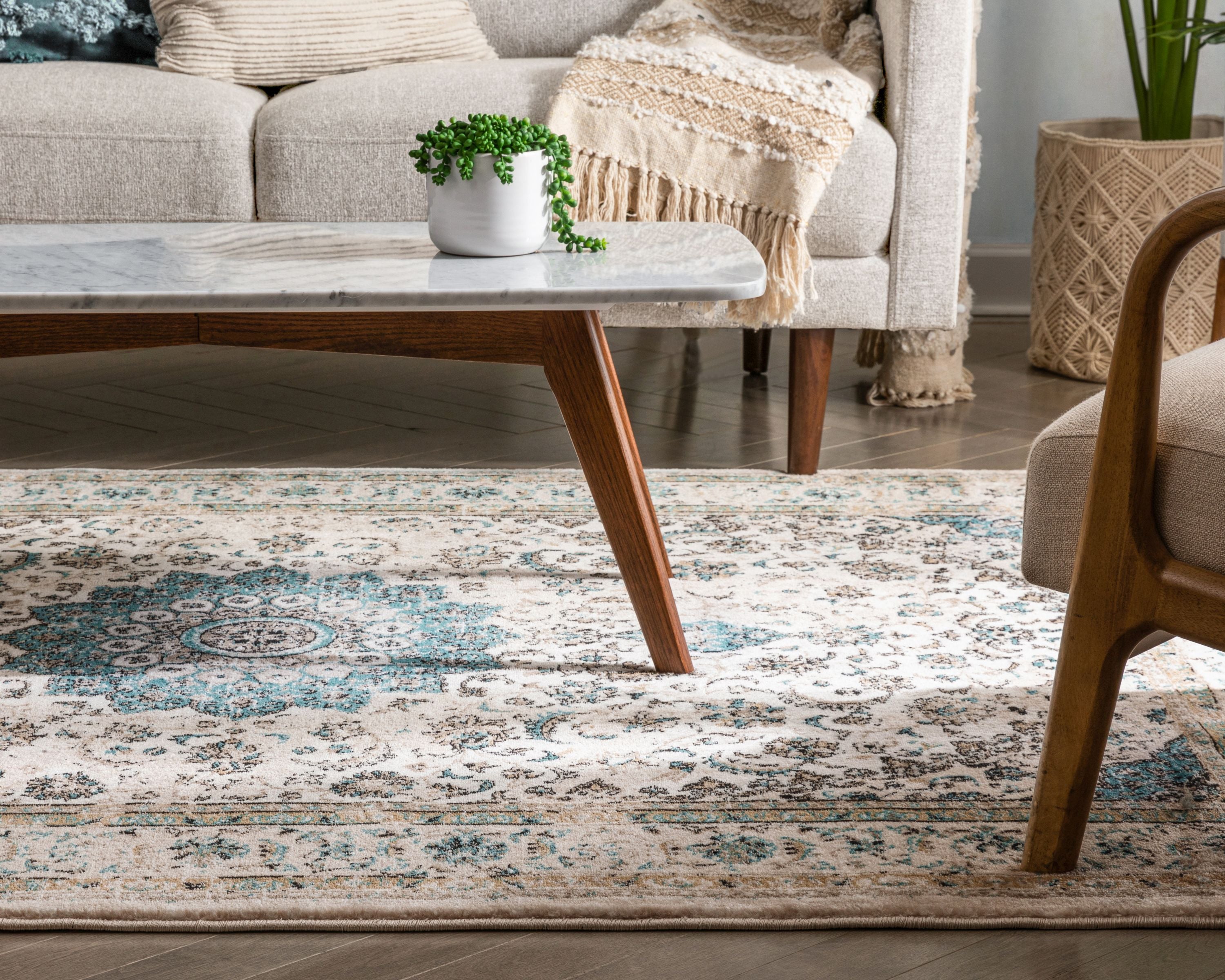 Mahal Beige Vintage-Medaillon-Teppich