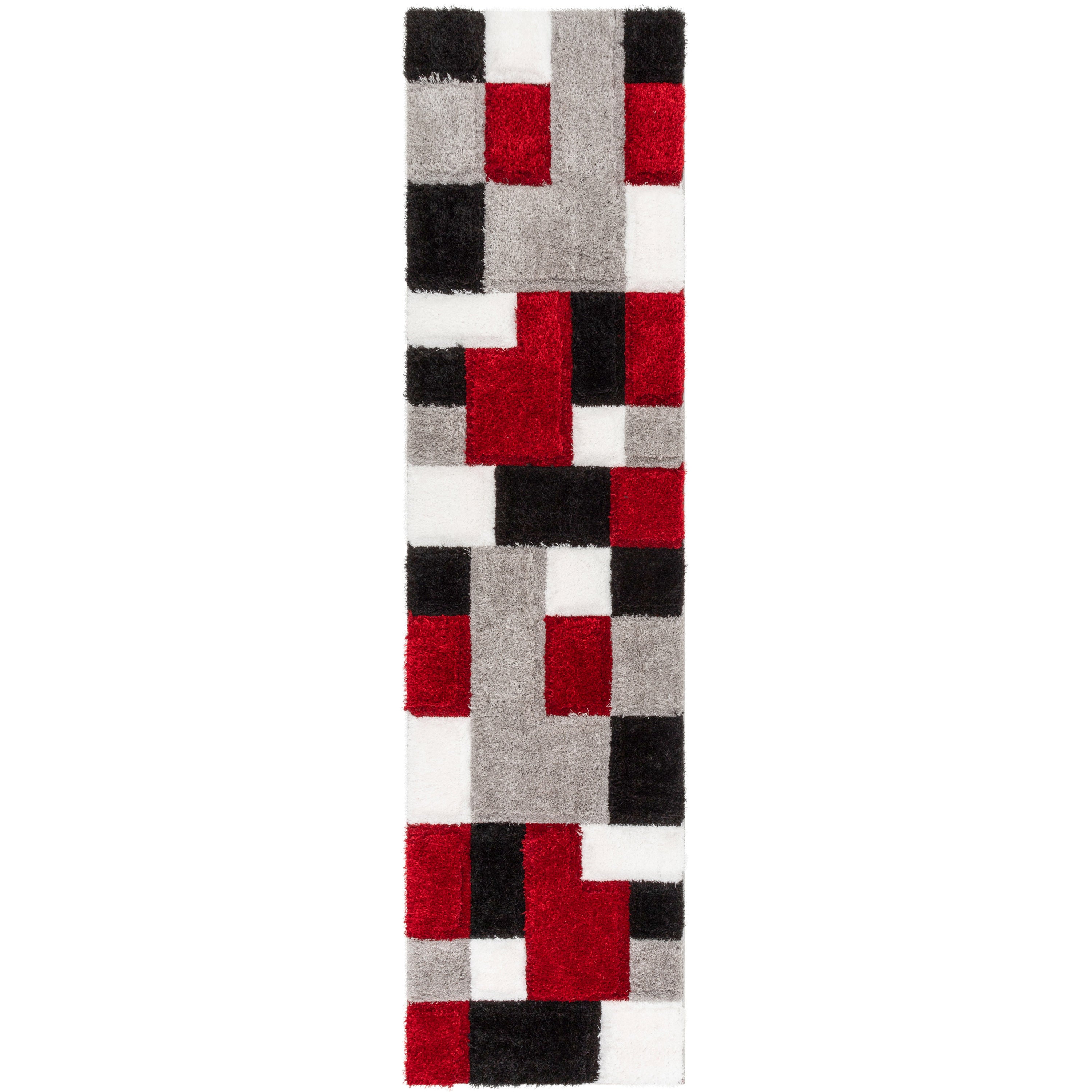 Escondido Roter moderner geometrischer 3D-strukturierter Shag-Teppich