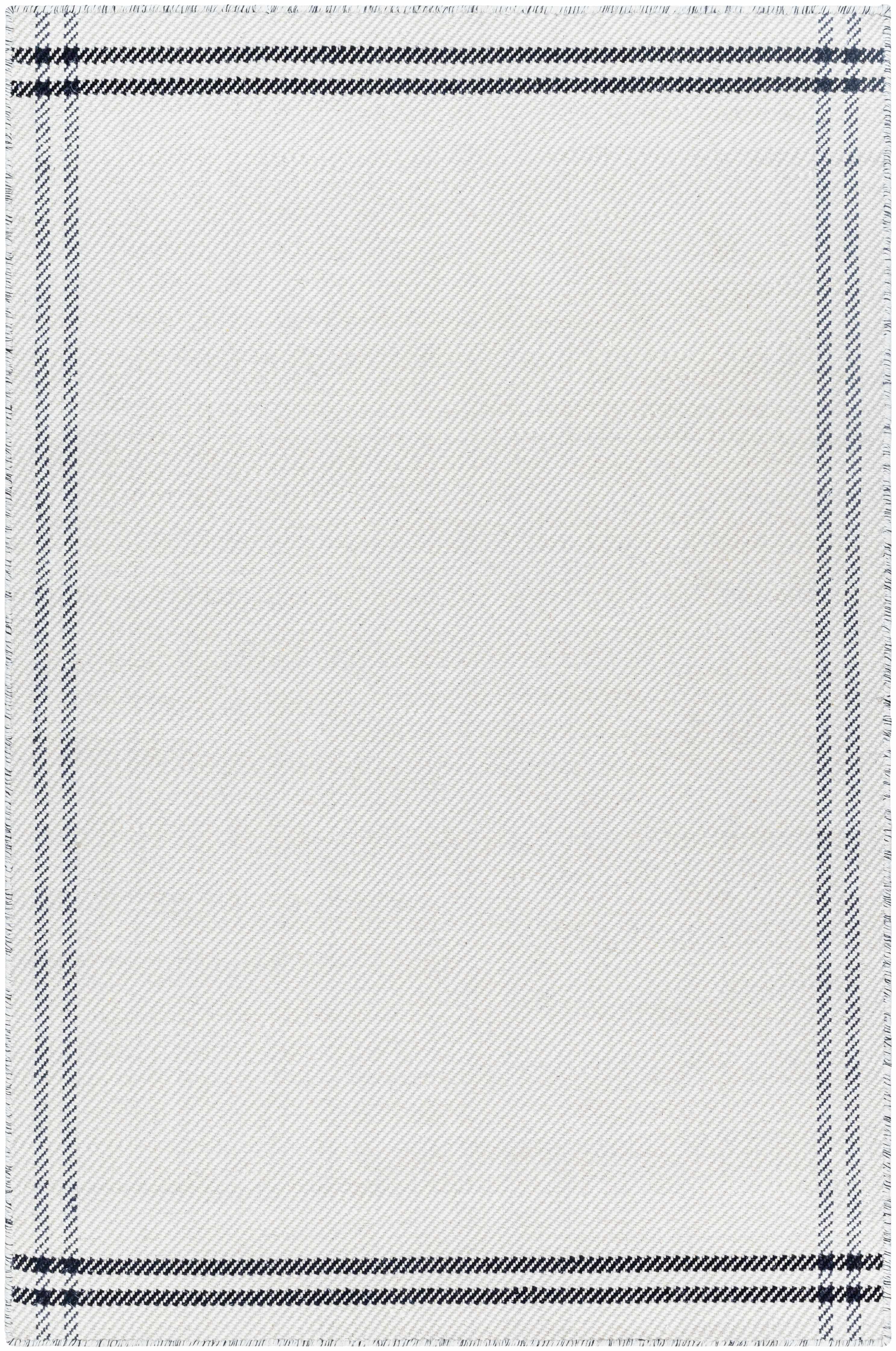 Nimue-Teppich mit cremefarbenem und blauem Rand