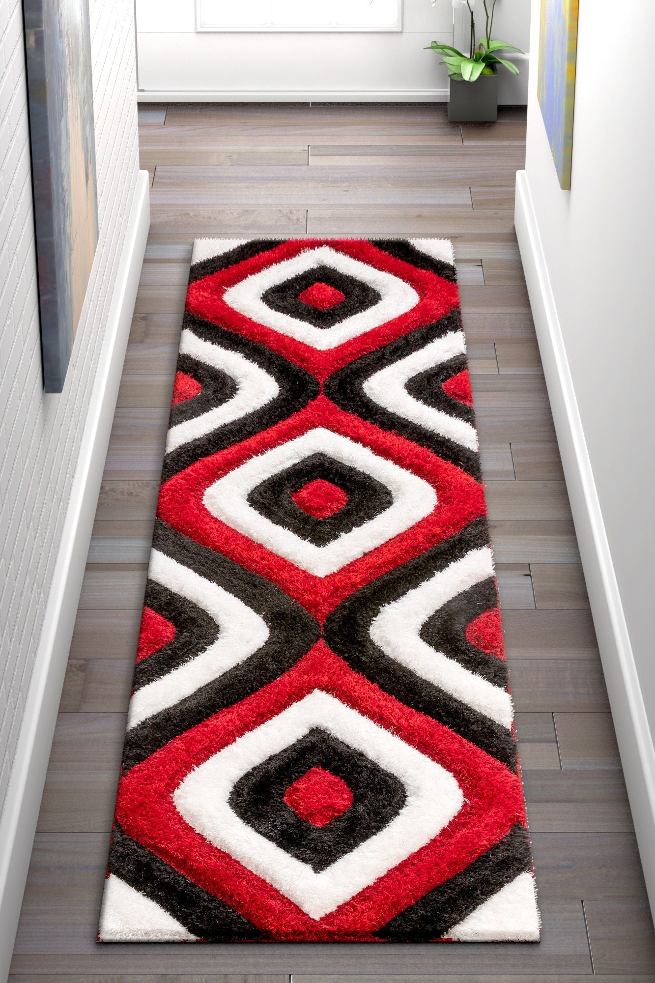Malibu Roter moderner 3D-strukturierter Shag-Teppich