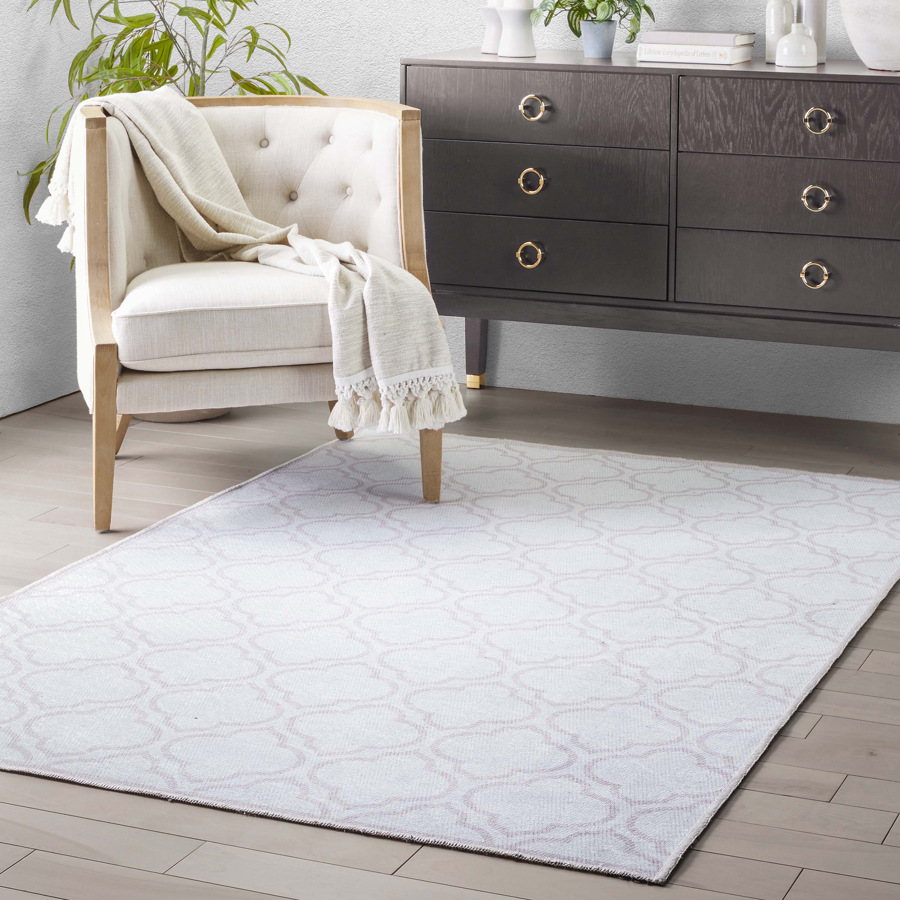 Lattice Marokkanischer Spalier-Teppich aus Elfenbein mit Flachgewebe