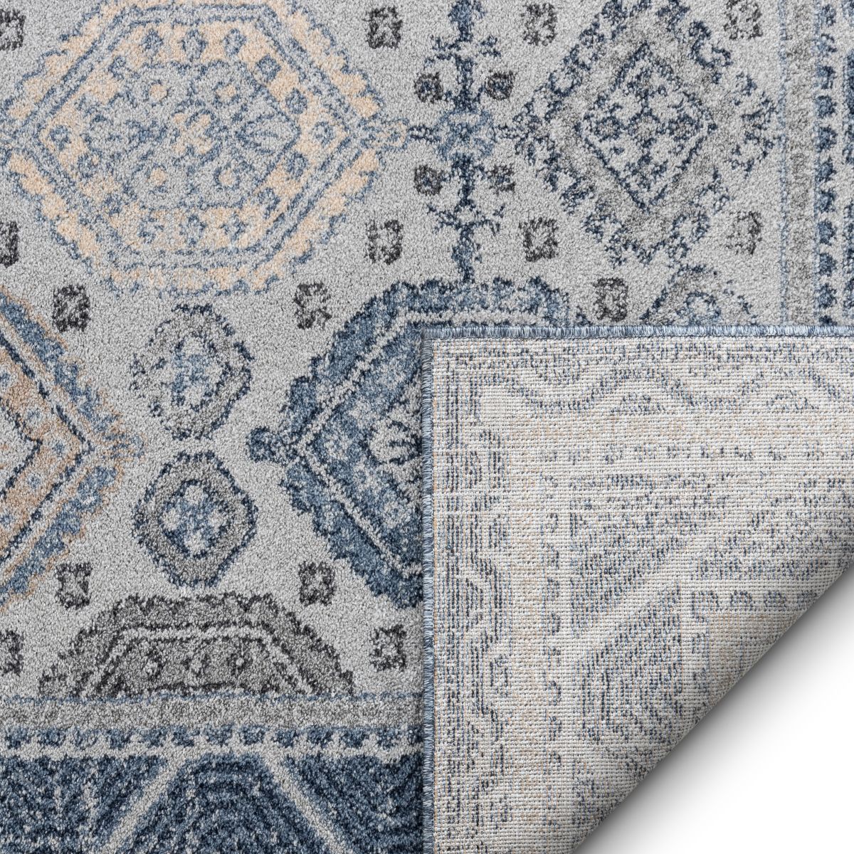 Abigail Blue Vintage Distressed Geometrischer Teppich