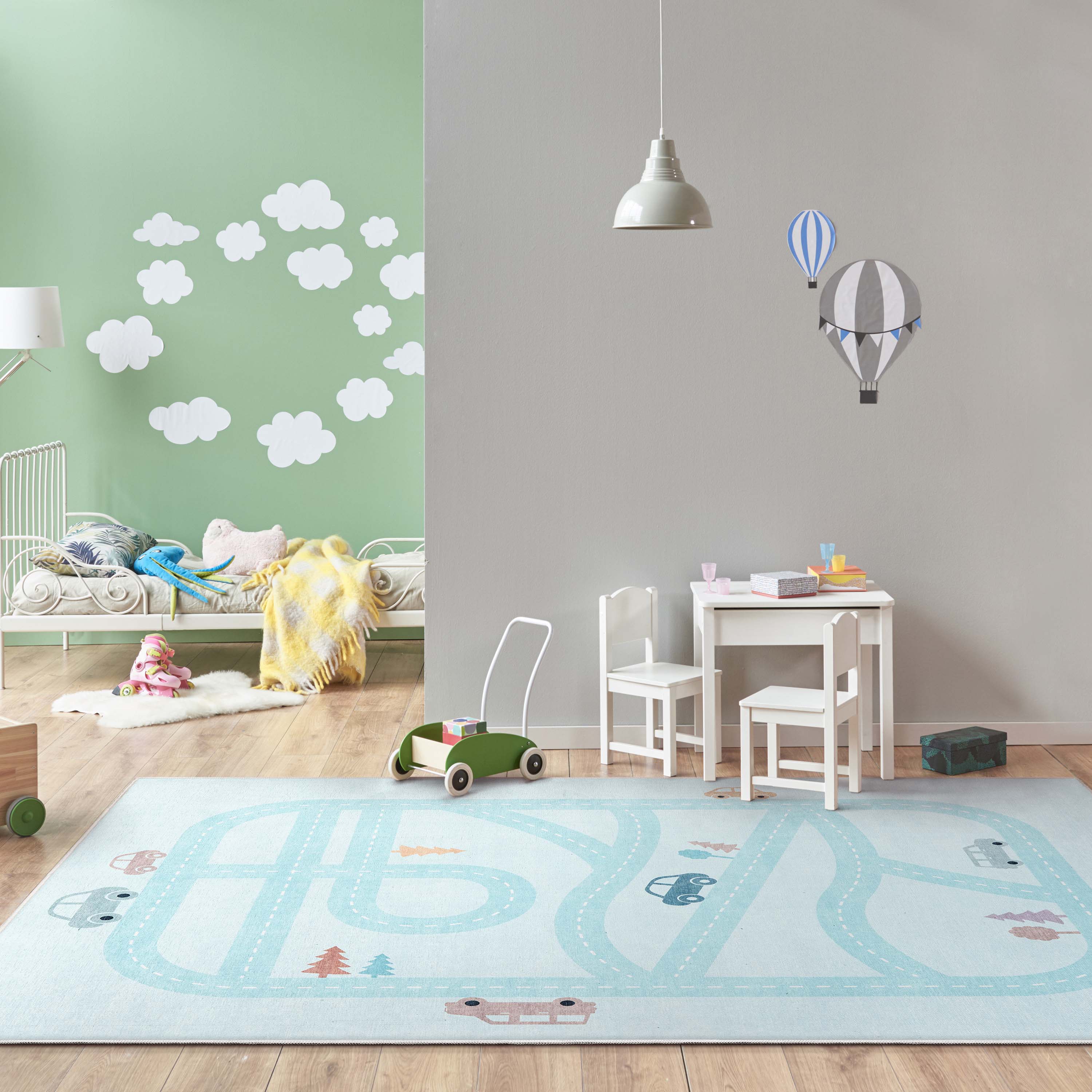 Moderner Flachgewebe-Teppich Playful Roads in Blau