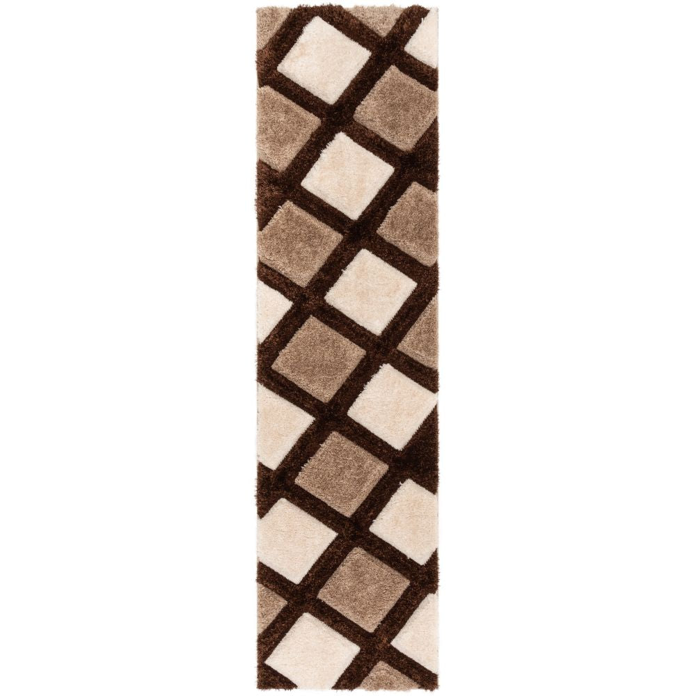Posh Brown Moderner geometrischer 3D-strukturierter Shag-Teppich von Chill Rugs