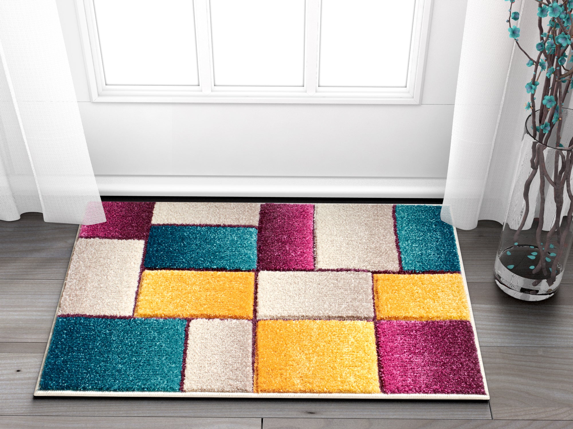 Cremefarbener Saree-Mid-Century-Modern-Teppich