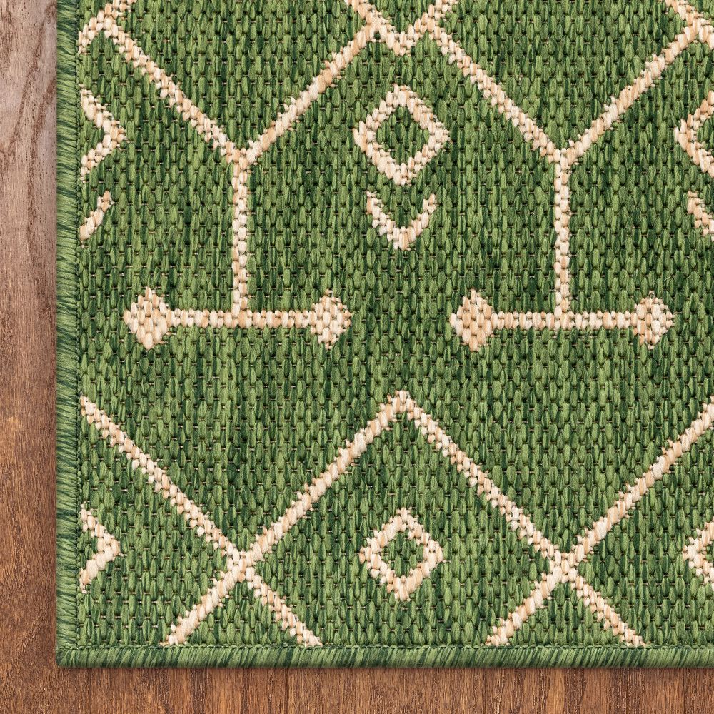 Nord Moroccan Tribal Indoor Outdoor Gr&uuml;ner Flachgewebe-Teppich