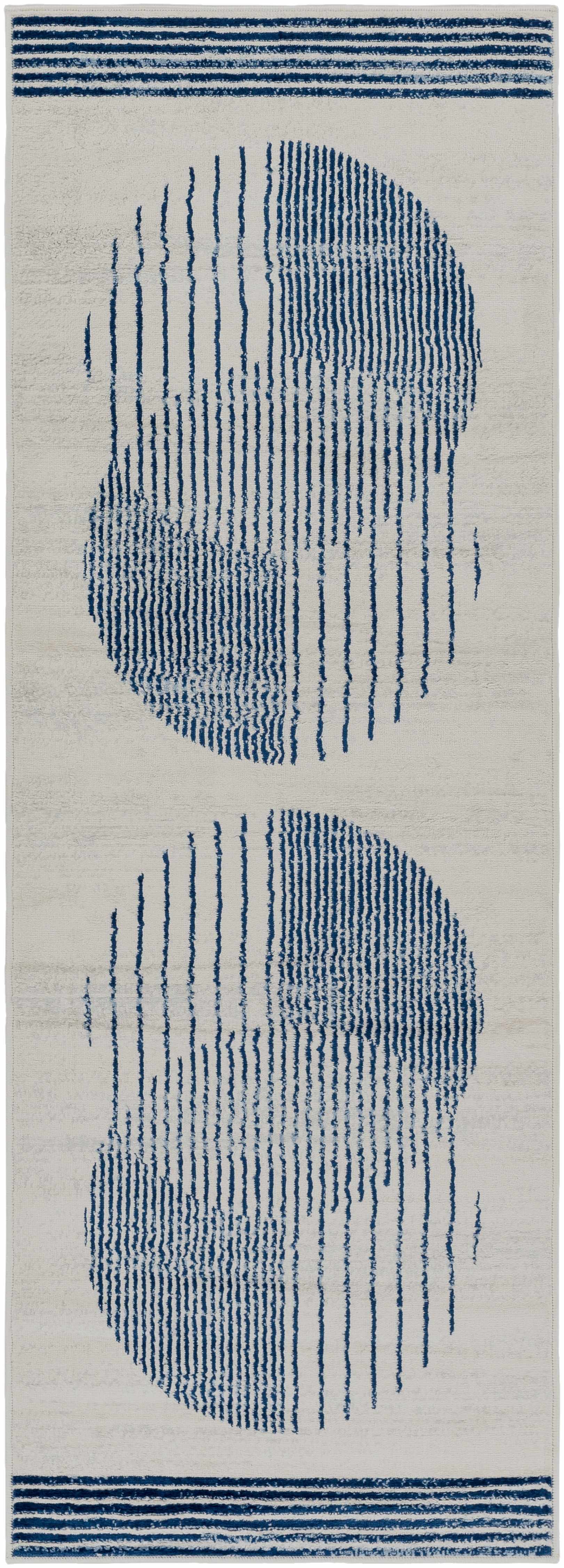Geometrischer Zeke-Teppich in Wei&szlig; und Blau