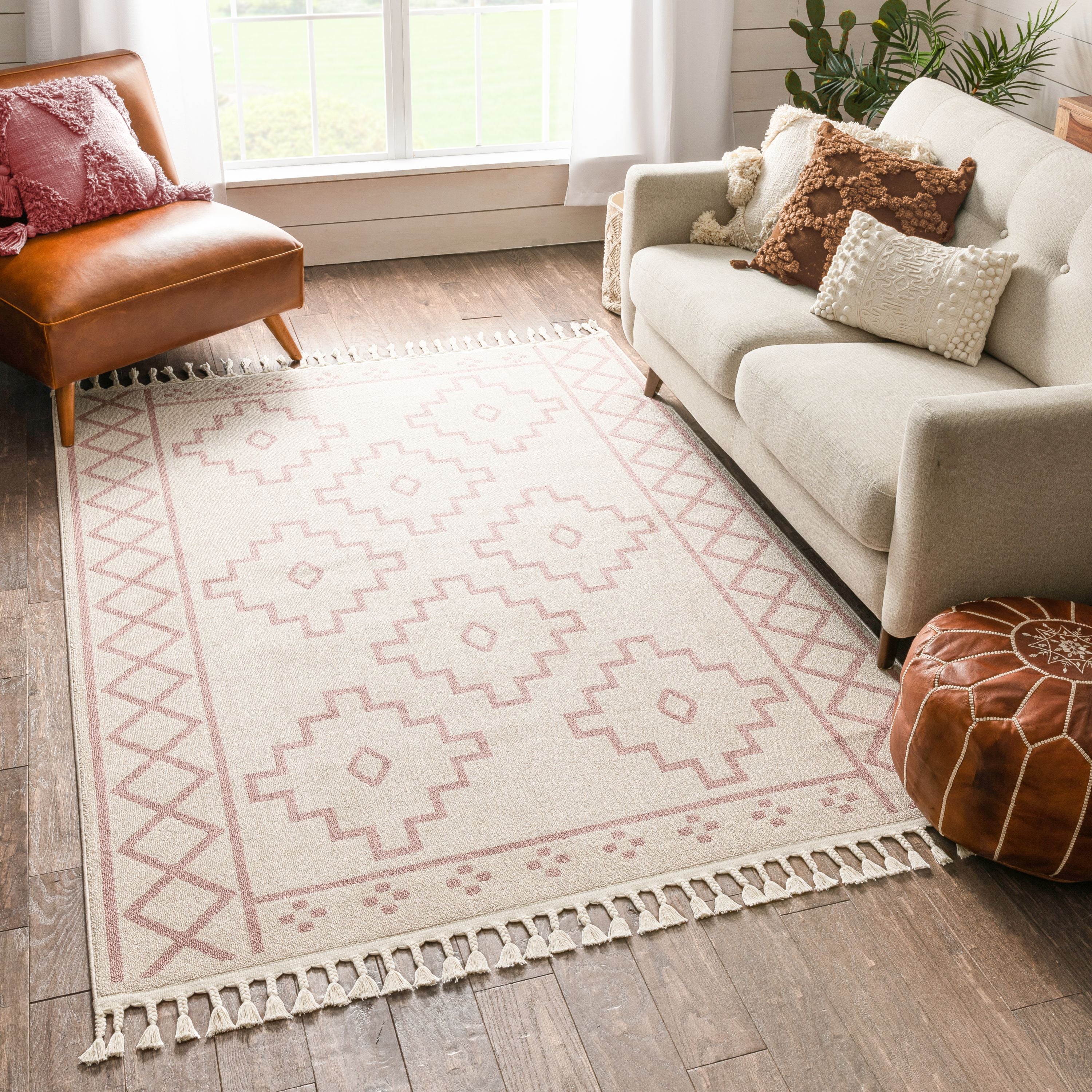 Mica Southwestern Tribal Geometrischer Teppich im Kelim-Stil in Blush