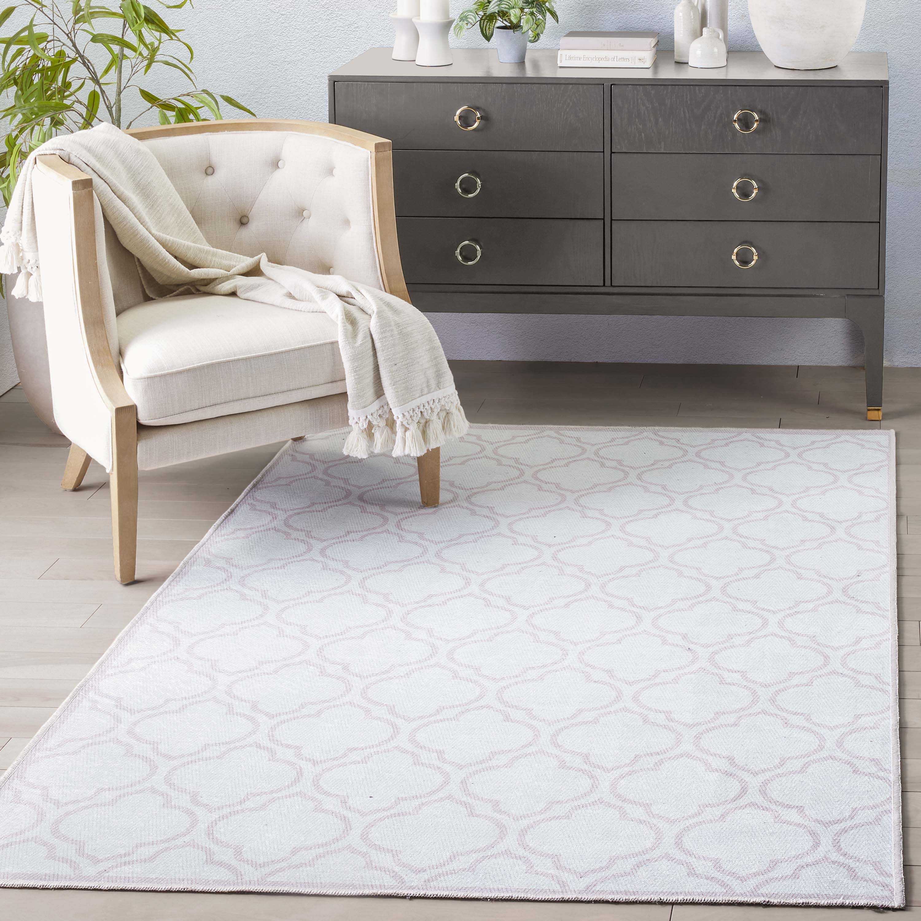 Lattice Marokkanischer Spalier-Teppich aus Elfenbein mit Flachgewebe