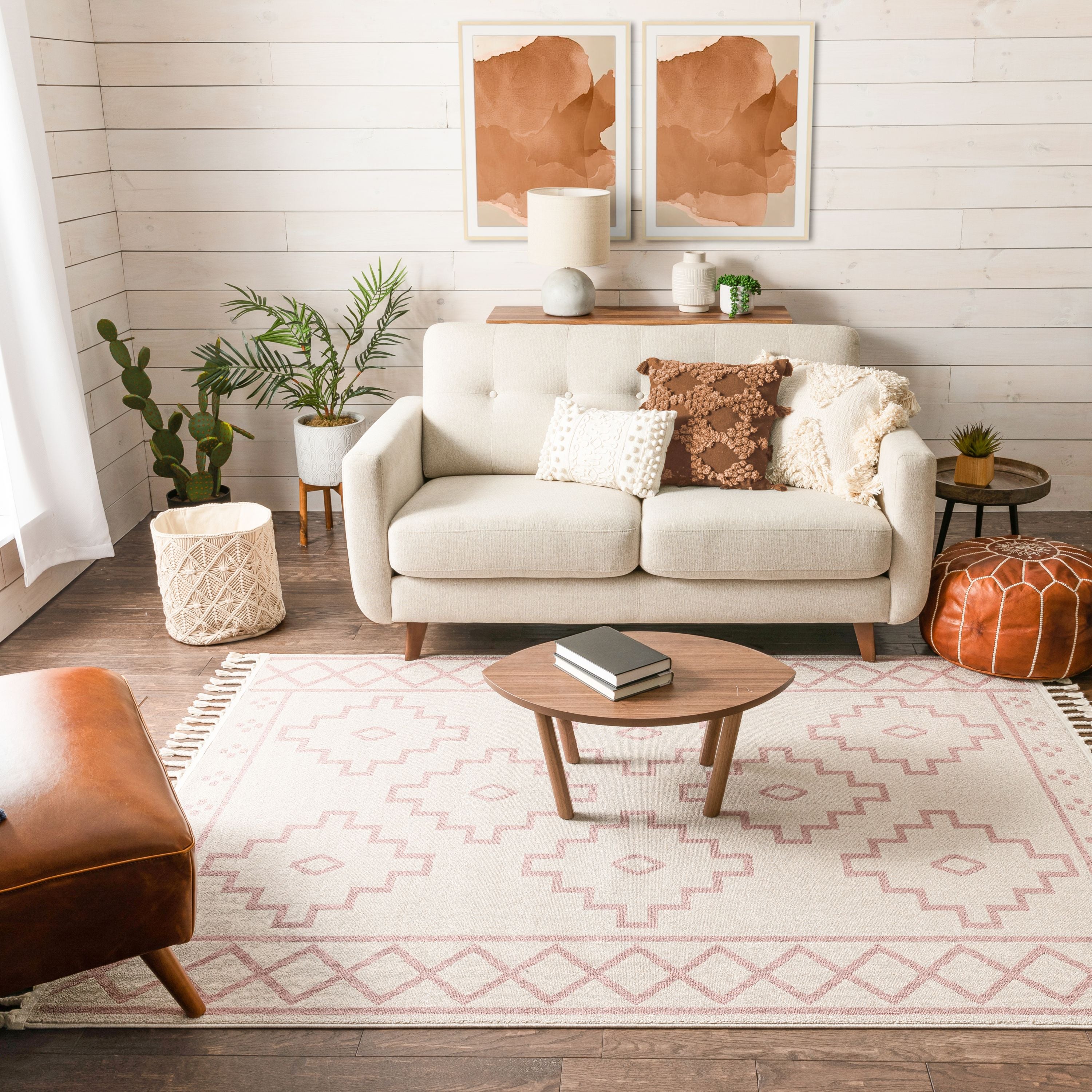 Mica Southwestern Tribal Geometrischer Teppich im Kelim-Stil in Blush