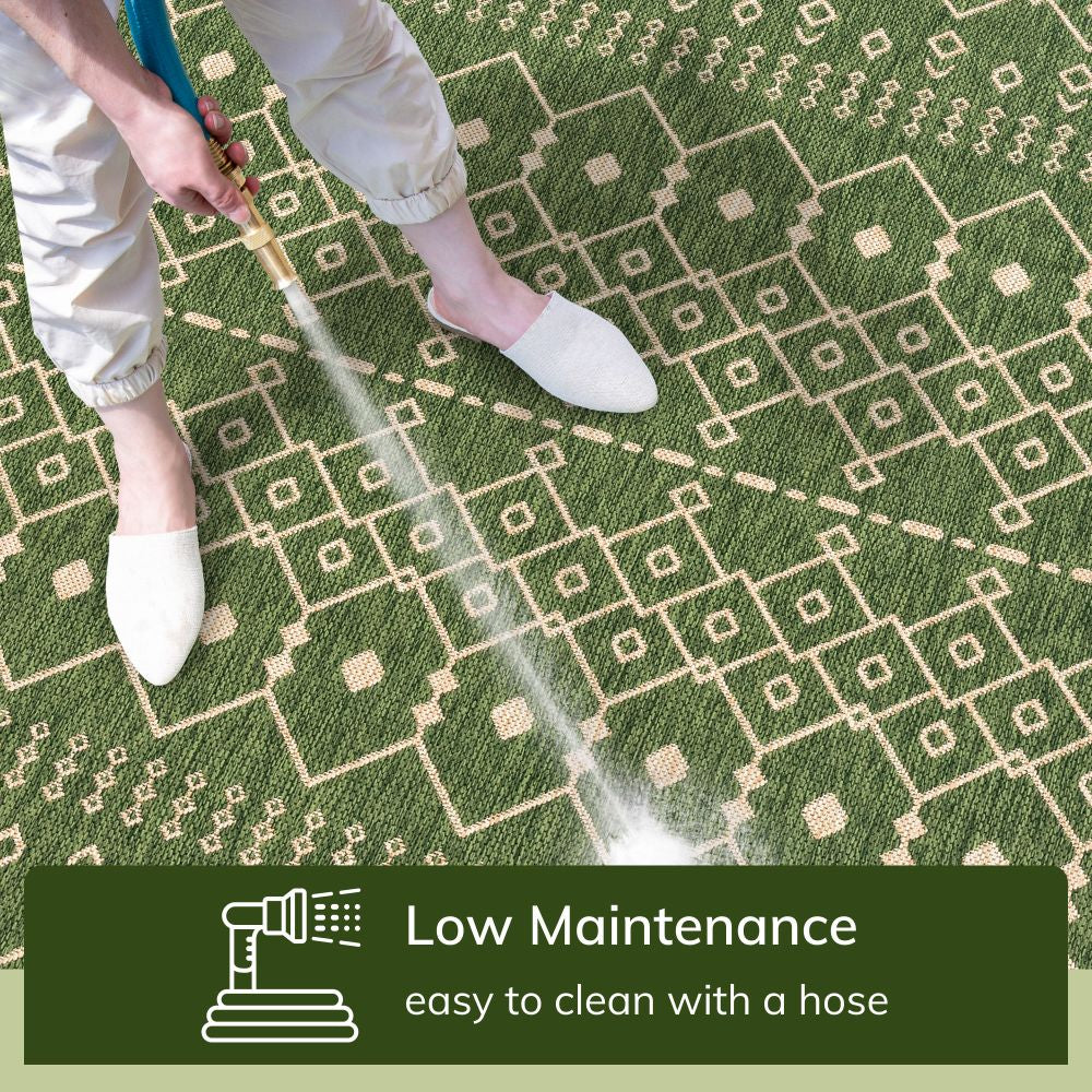 Nord Moroccan Tribal Indoor Outdoor Gr&uuml;ner Flachgewebe-Teppich
