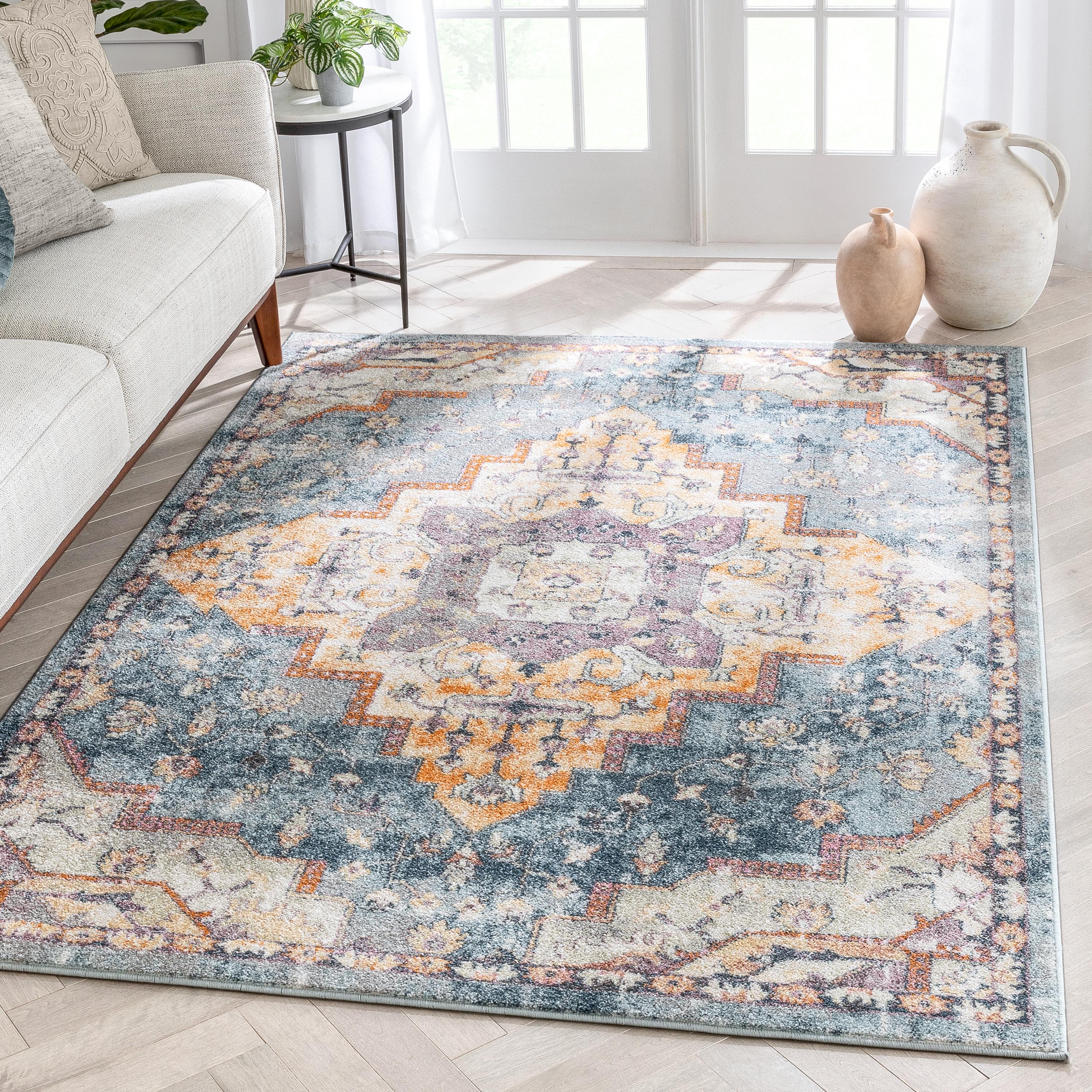 Encino Global Vintage Medaillon Hellblauer Teppich