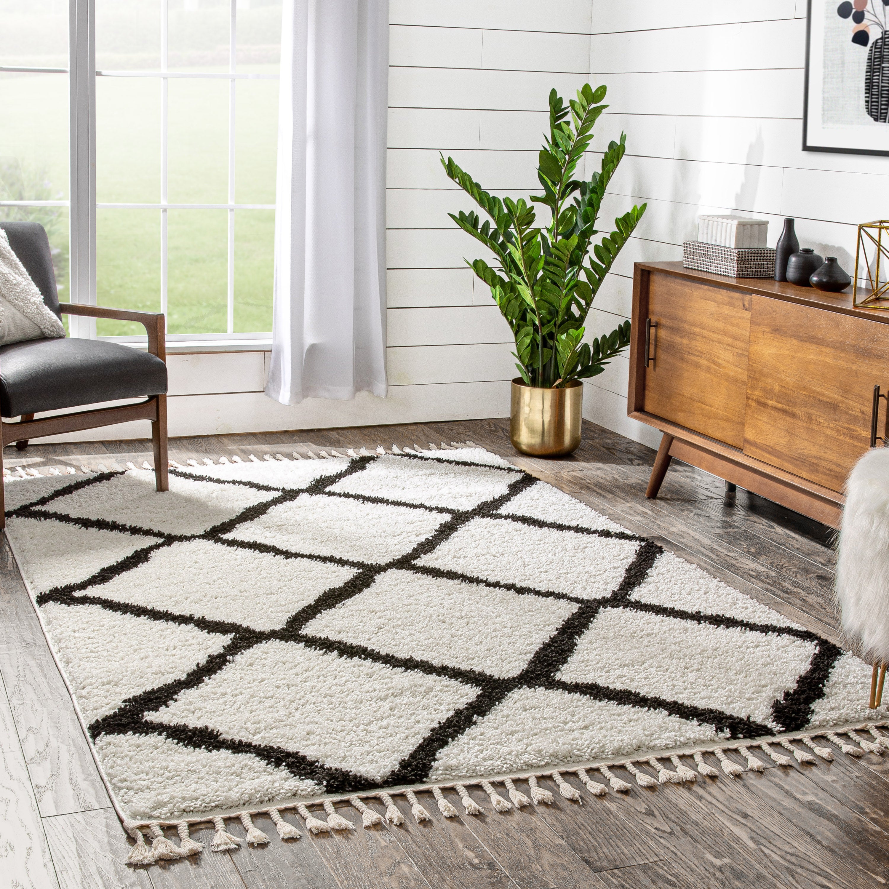 Celosia Marokkanischer Trellis Shag-Teppich in Schwarz