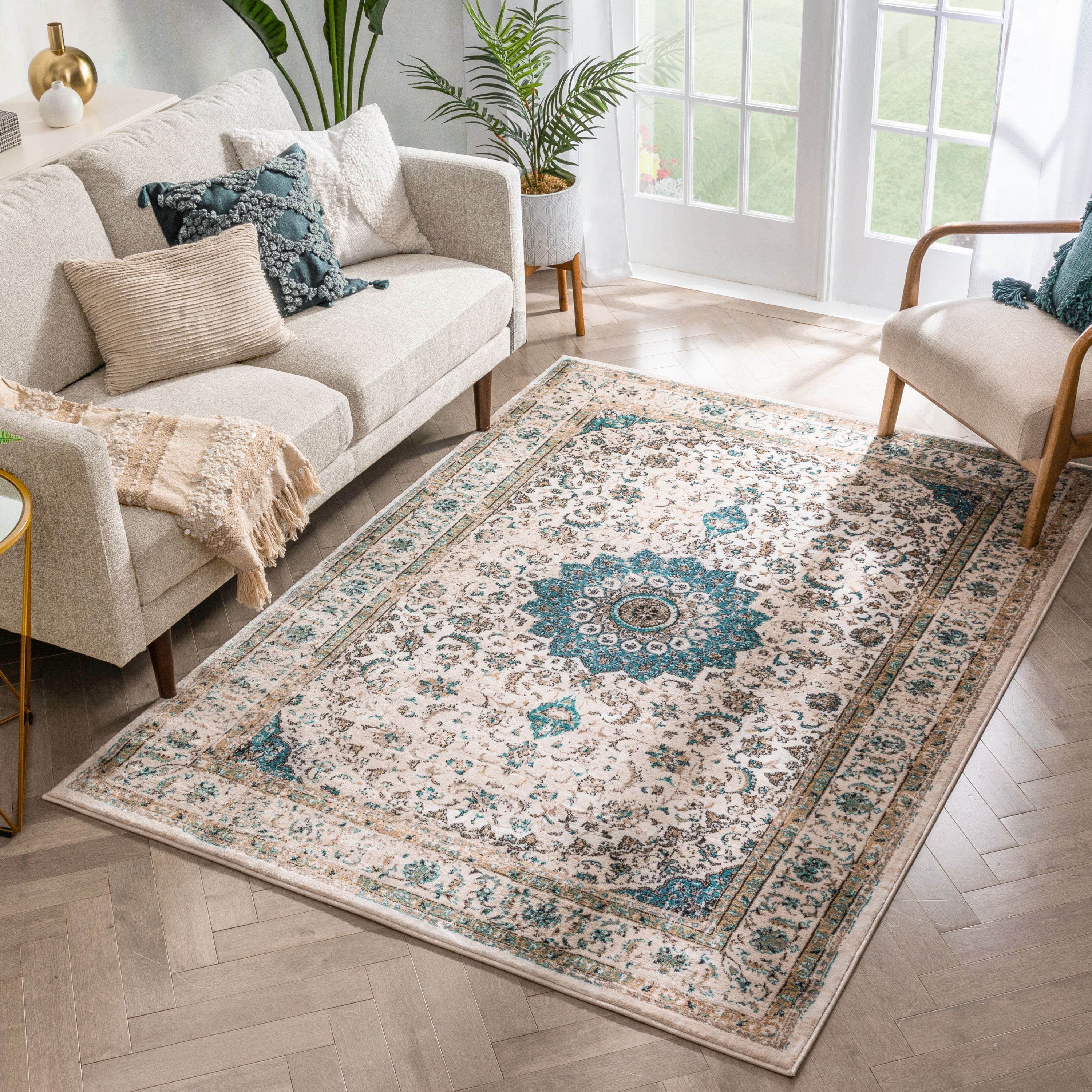 Mahal Beige Vintage-Medaillon-Teppich