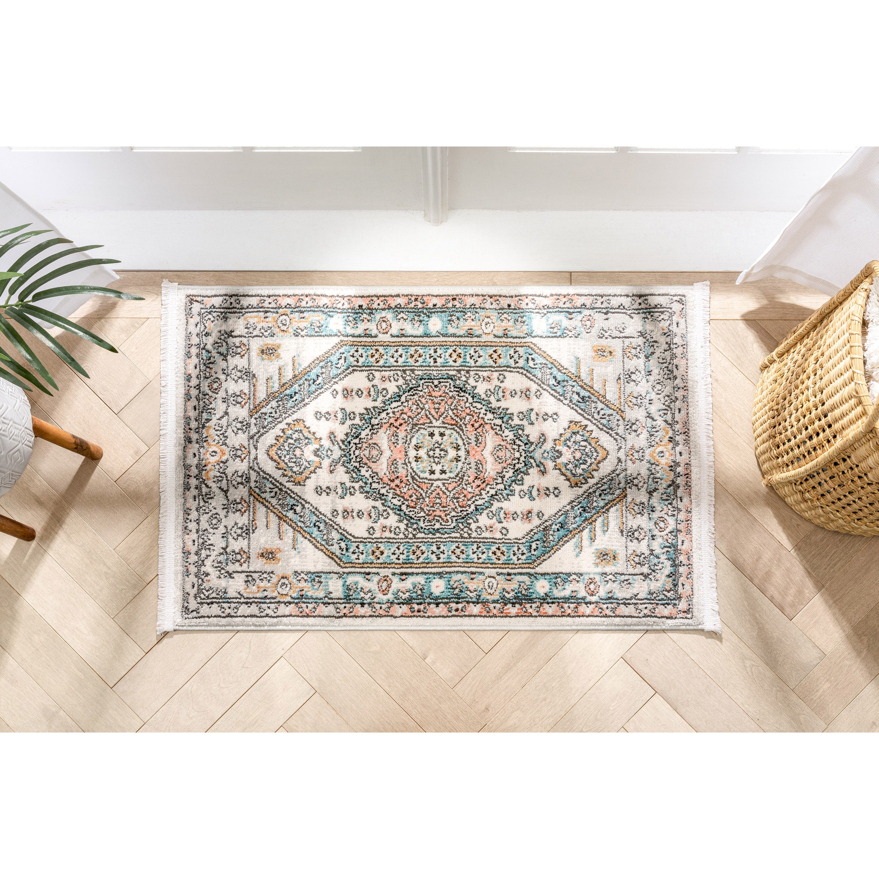 Jane Vintage b&ouml;hmischer aztekischer Tribal-Teppich in Blau