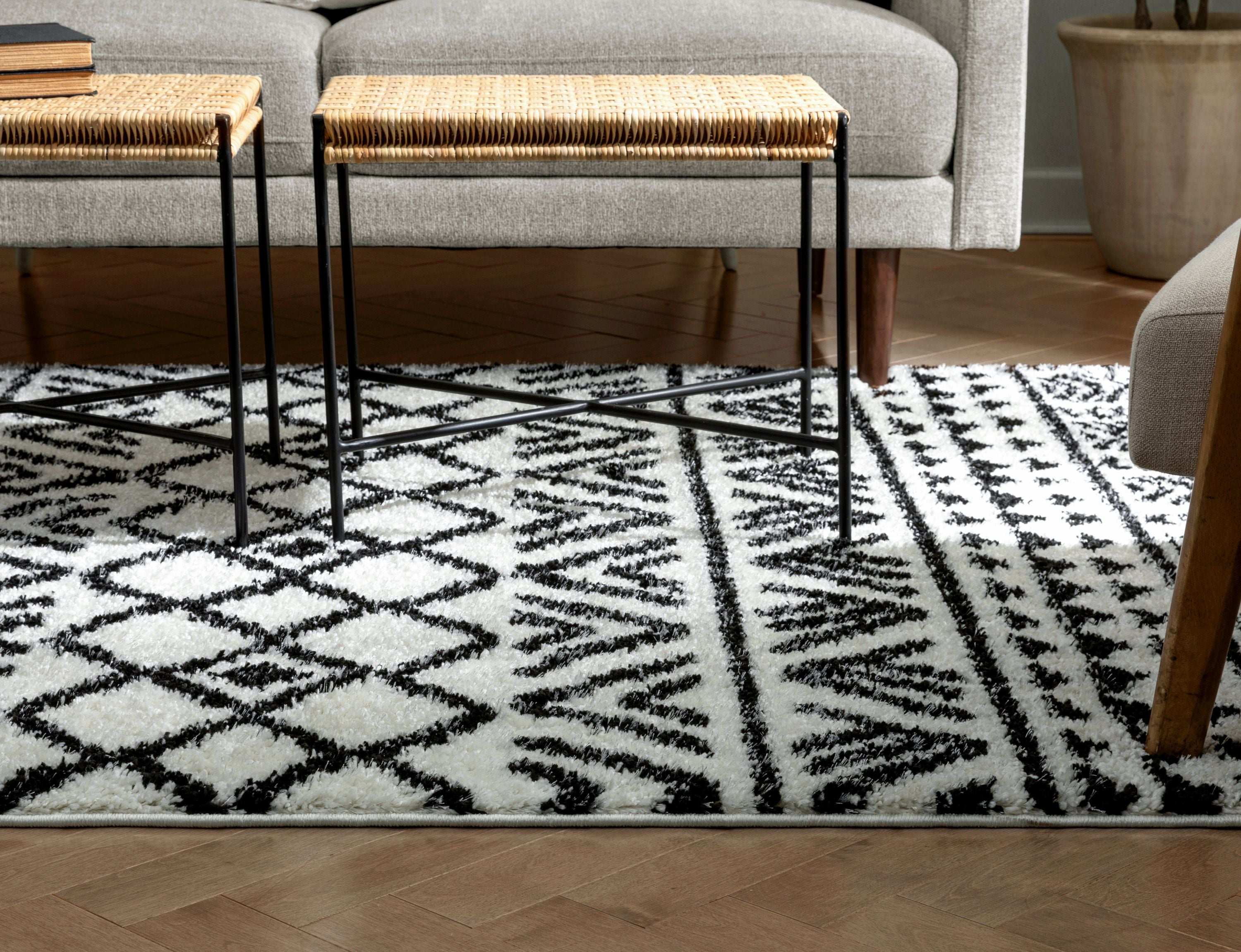 Tayanna Tribal marokkanischer Shag-Teppich aus Elfenbein