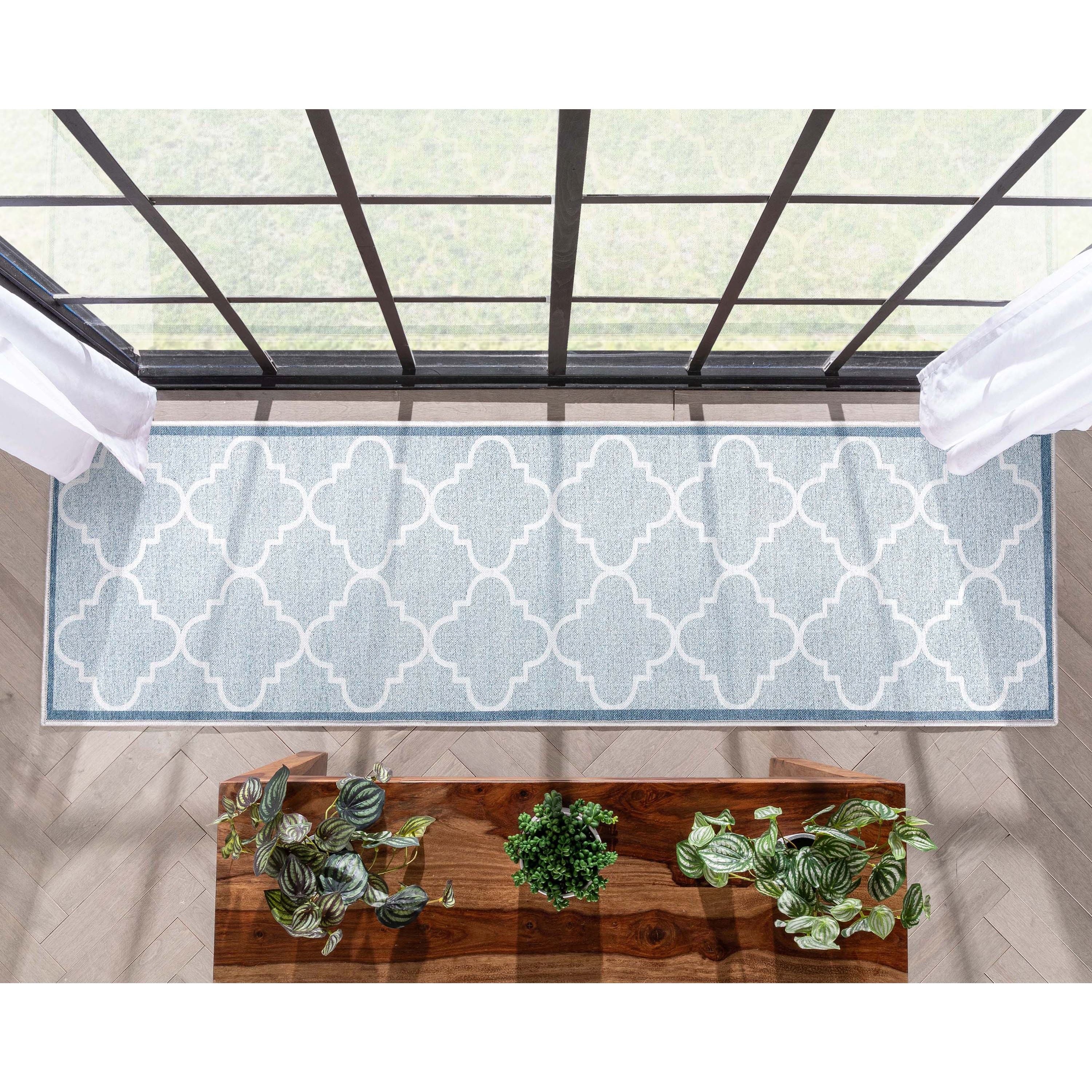 Moderner, waschbarer Flachgewebe-L&auml;uferteppich Brooklyn Trellis in Grau