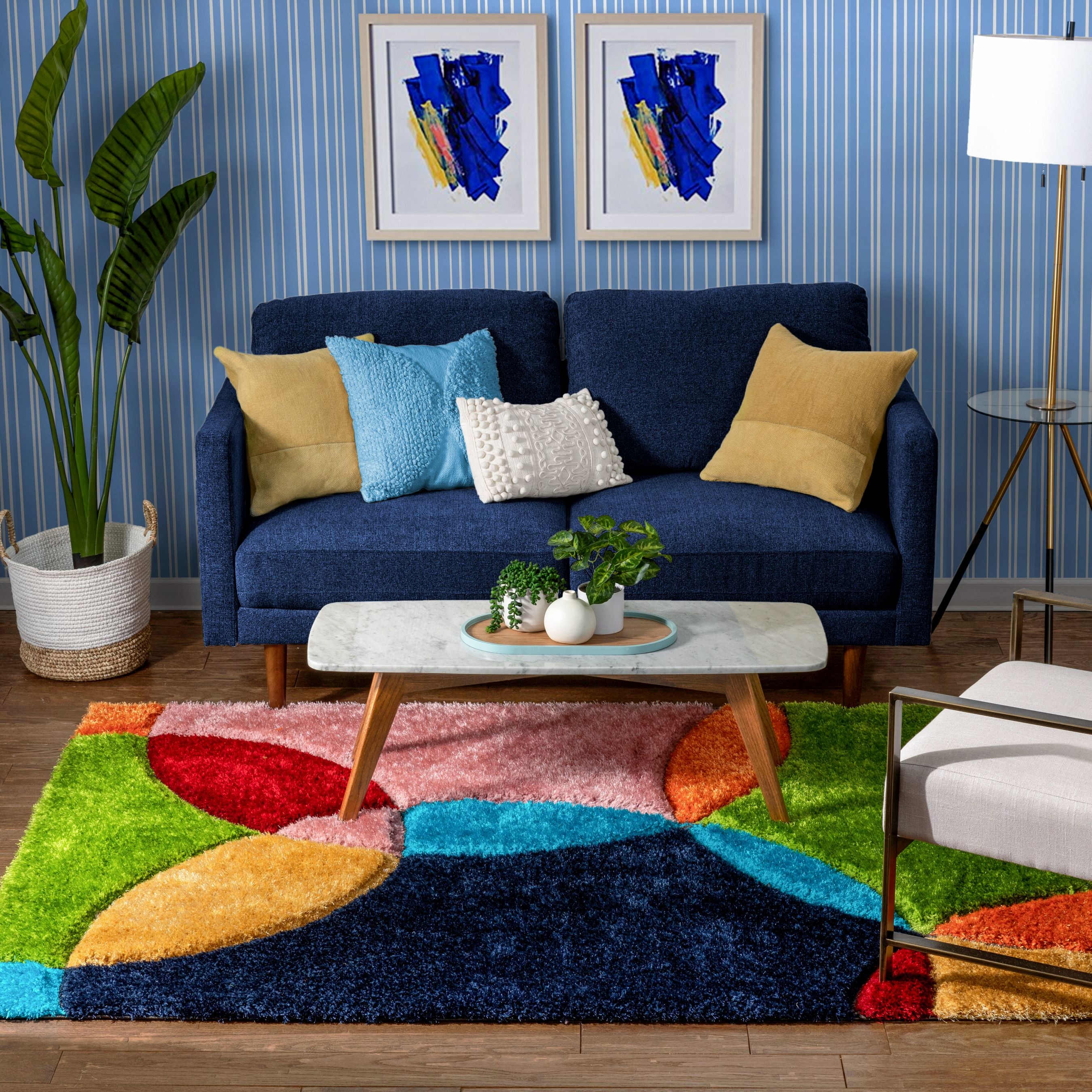 Newport Moderner geometrischer Shag-Teppich mit mehreren 3D-Strukturen, dicker und weicher Shag-Teppich
